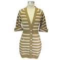 Load image into Gallery viewer, Chanel Tan / Ivory Striped Button-down Cashmere Knit Sweater Dress
