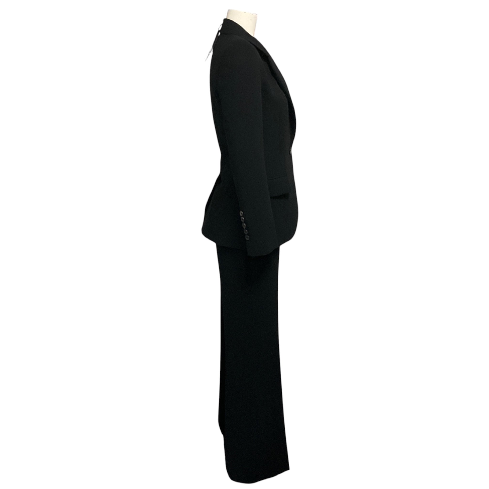 Barbara Bui Black Leather Trimmed Crepe Jacket and Wide Leg Crepe Trousers Suit Set