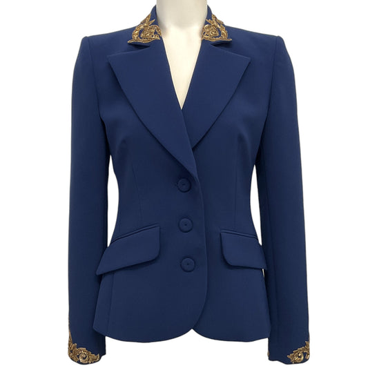 Moschino Couture Navy Blue Blazer with Gold Metal Embroidery
