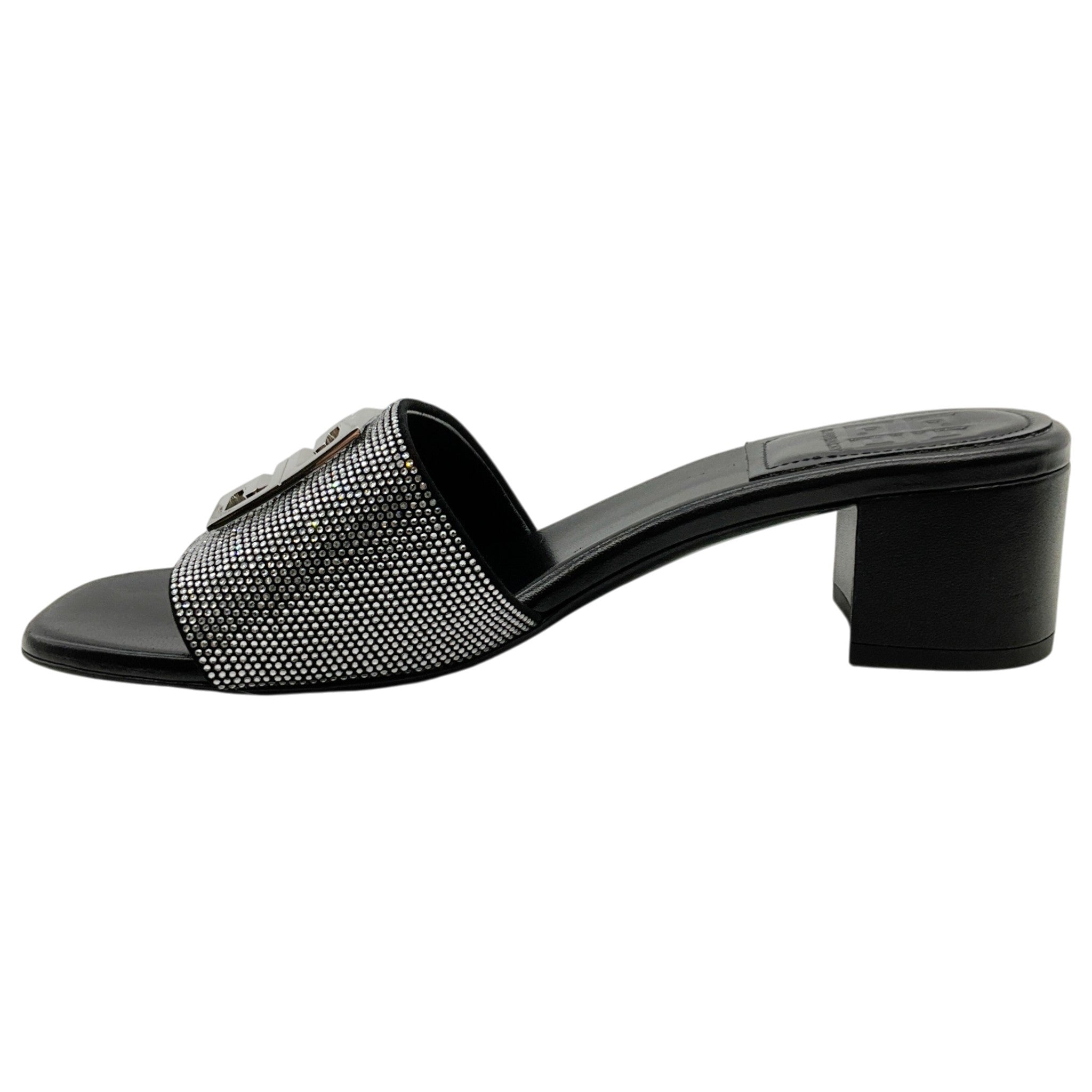 Givenchy Black / Silver Logo Slide Sandals with Crystal Embellishments