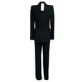 Load image into Gallery viewer, Barbara Bui Black Leather Trimmed Crepe Jacket and Wide Leg Crepe Trousers Suit Set

