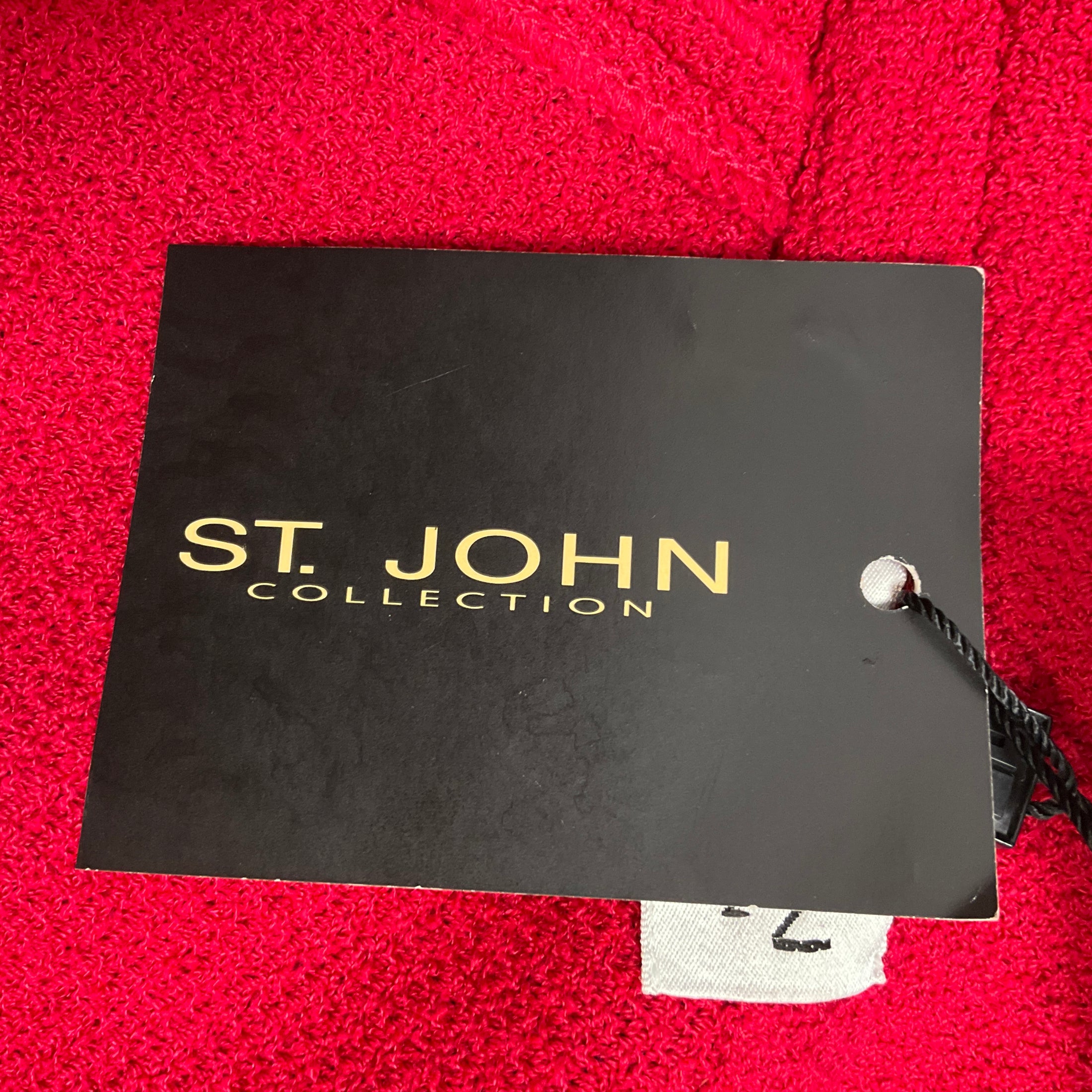 St. John Cerise Red Wool Knit Jacket and Skirt Suit Set