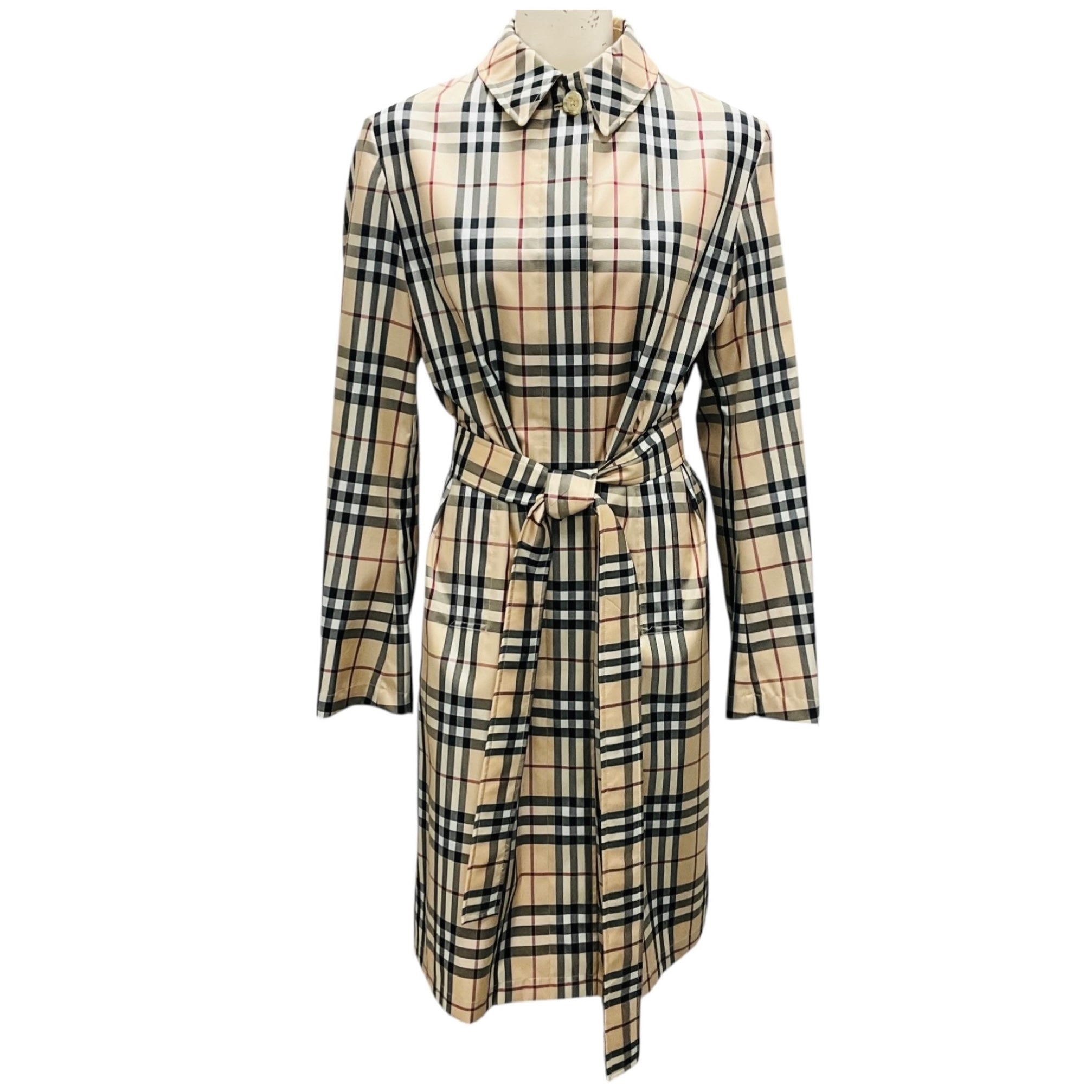 Burberry Beige Multi Classic Nova Check Plaid Trench Coat with Belt