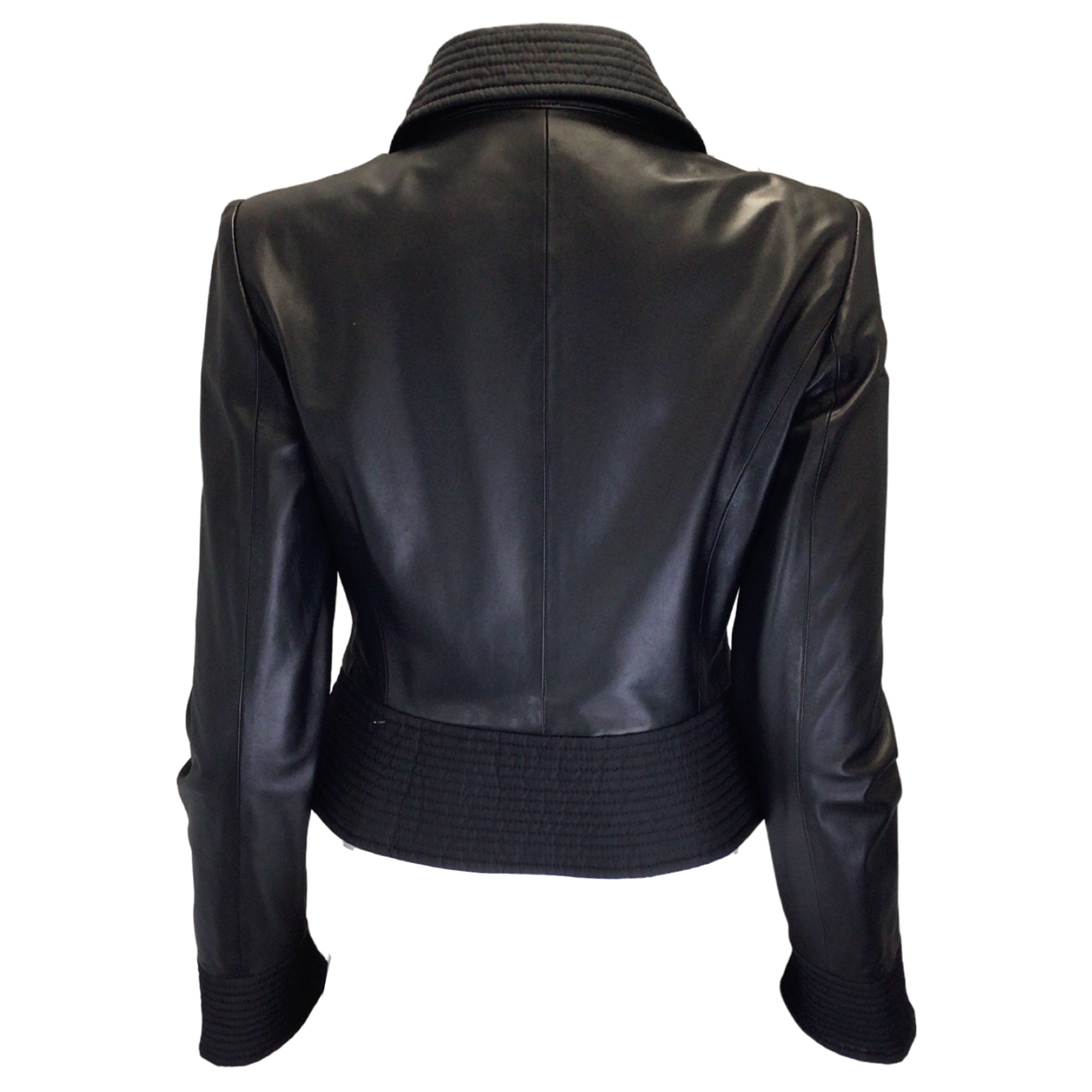 Armani Collezioni Black Quilted Trim Leather Jacket