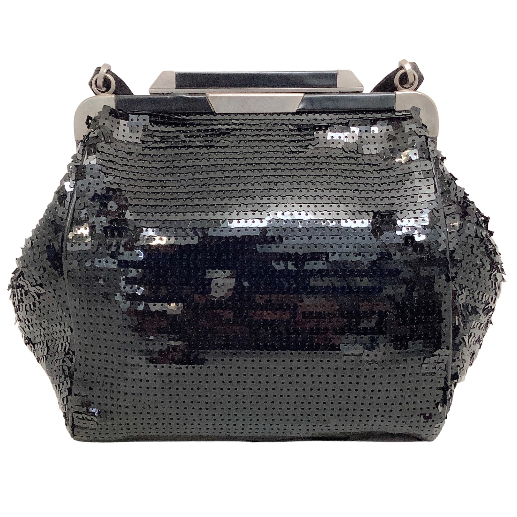 Marni Black Sequined Frame Bag with Leather Strap