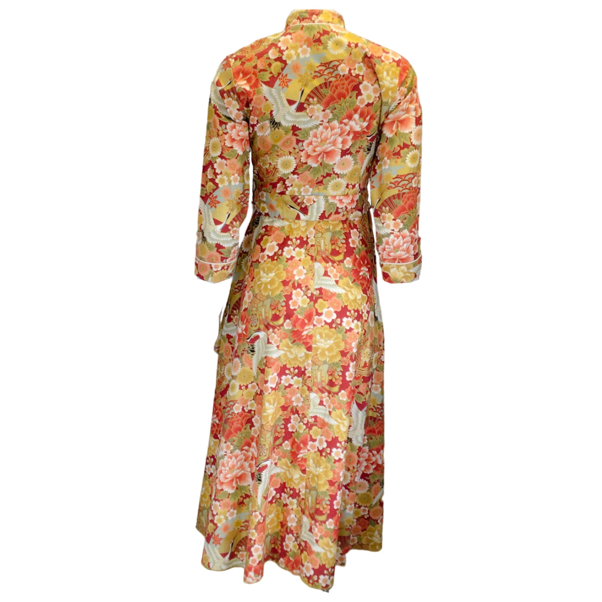 Gul Hurgel Red / Green Multi Floral Printed Belted Cotton Midi Dress