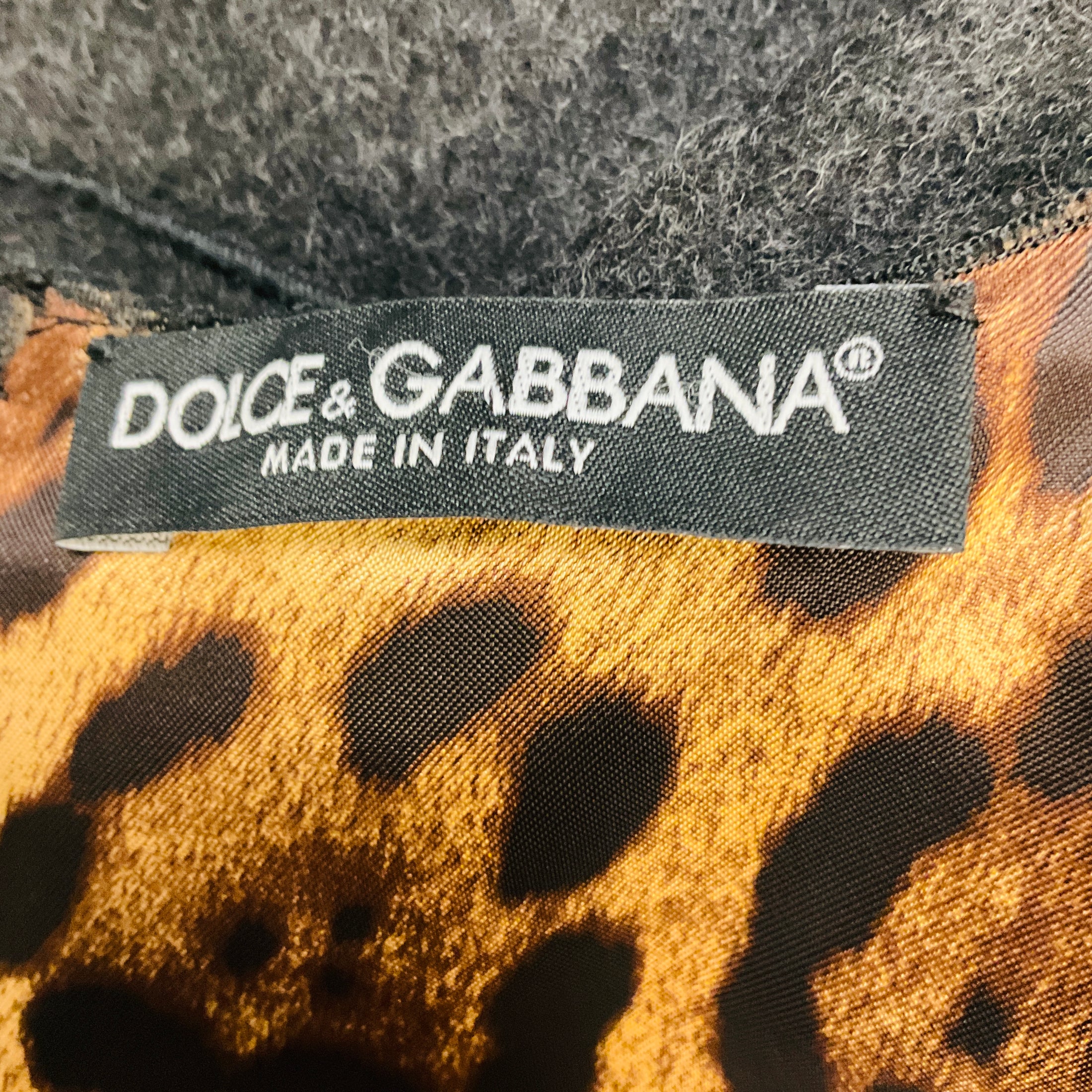Dolce & Gabbana Charcoal Grey Sleeveless Wool Midi Dress with Leopard Print Hem