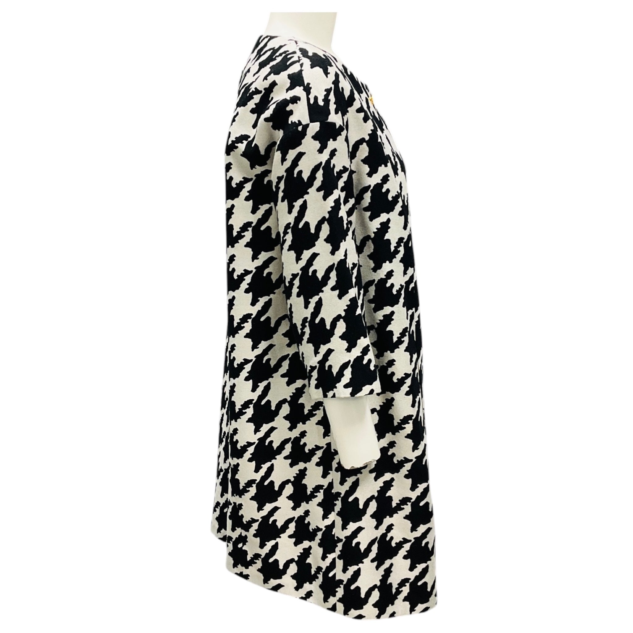 Edward Achour Black / Silver Collarless Houndstooth Coat with Gold Buttons