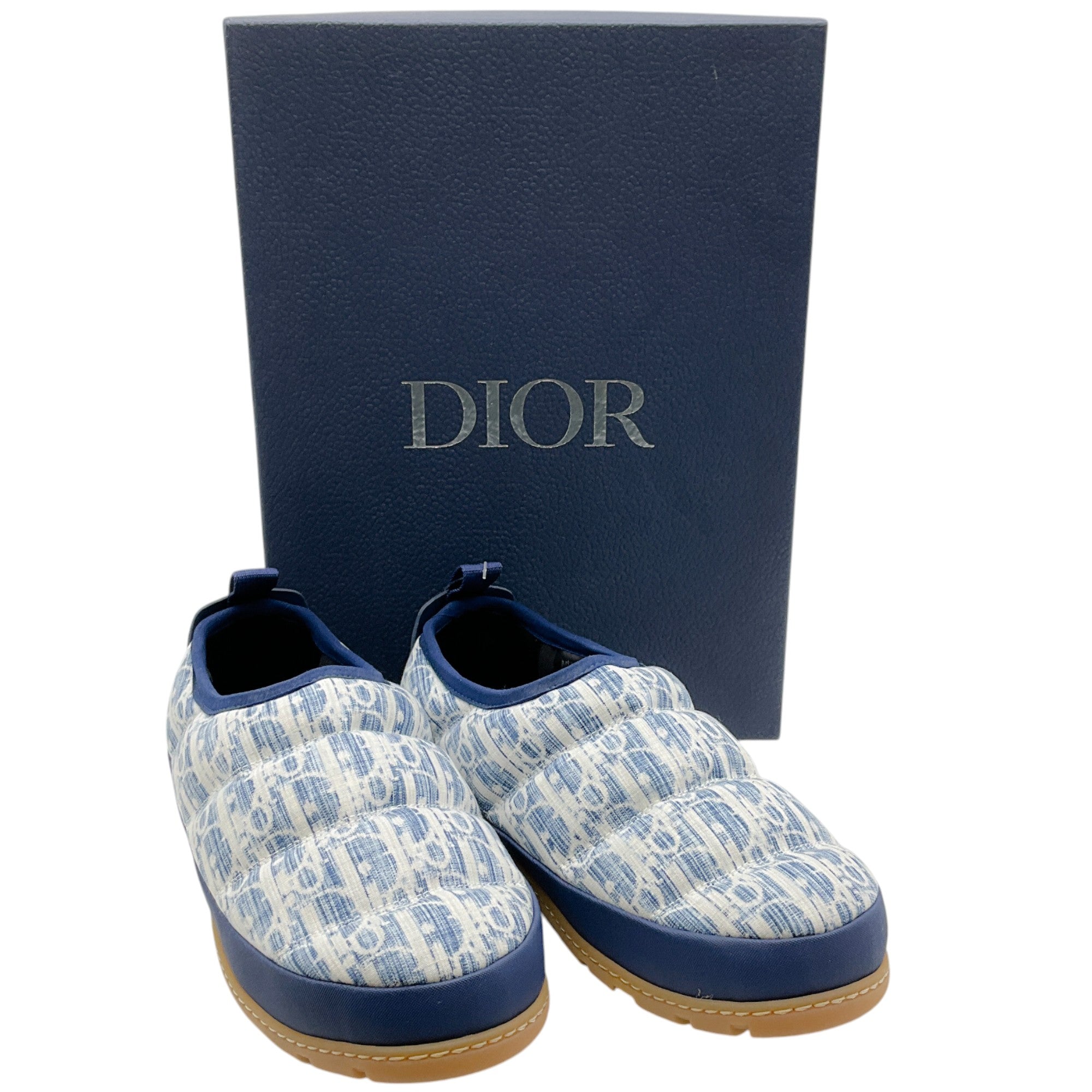 Christian Dior Blue / White Quilted Logo Slip On Clogs