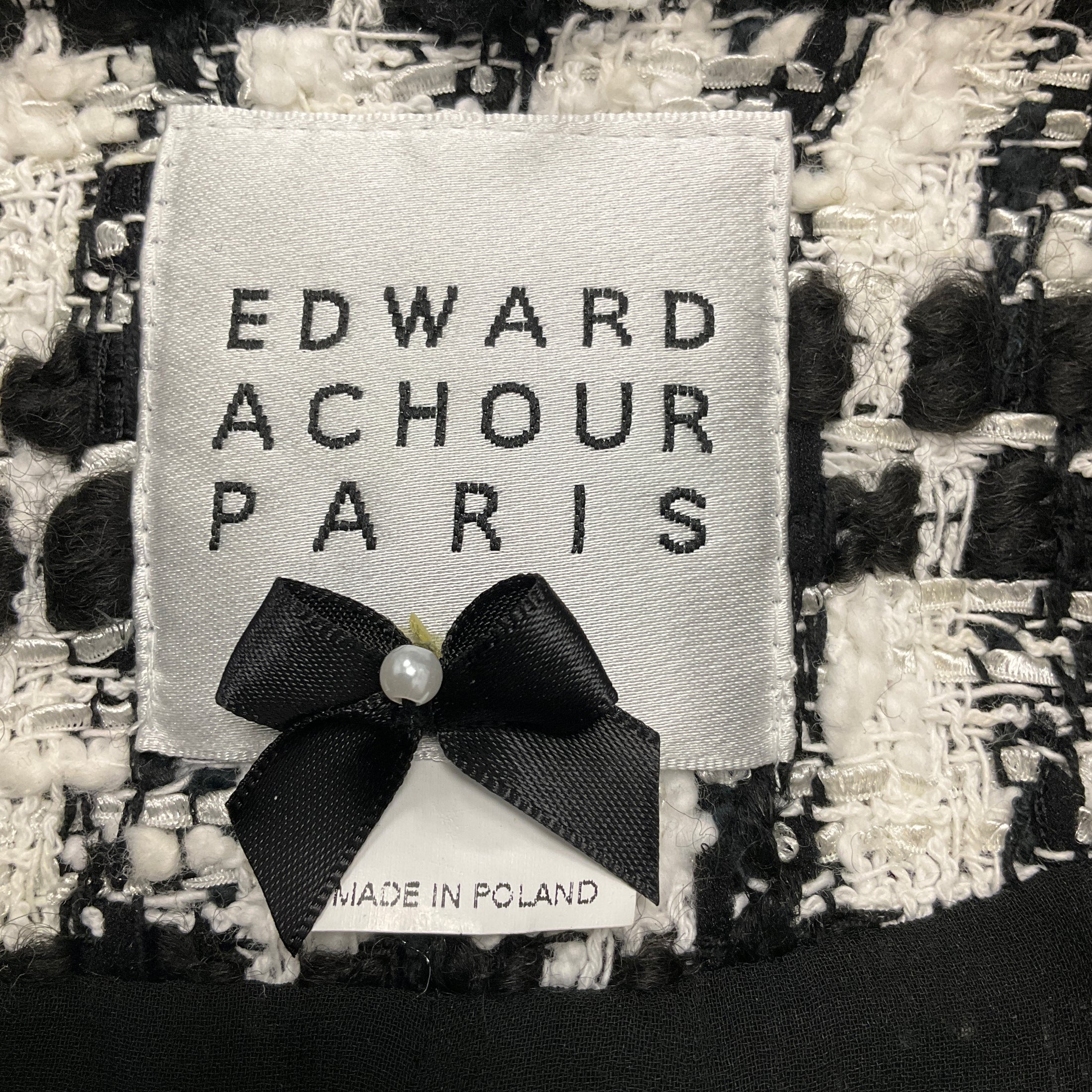 Edward Achour Black / White Fringed Tweed Coat with Gold Buttons