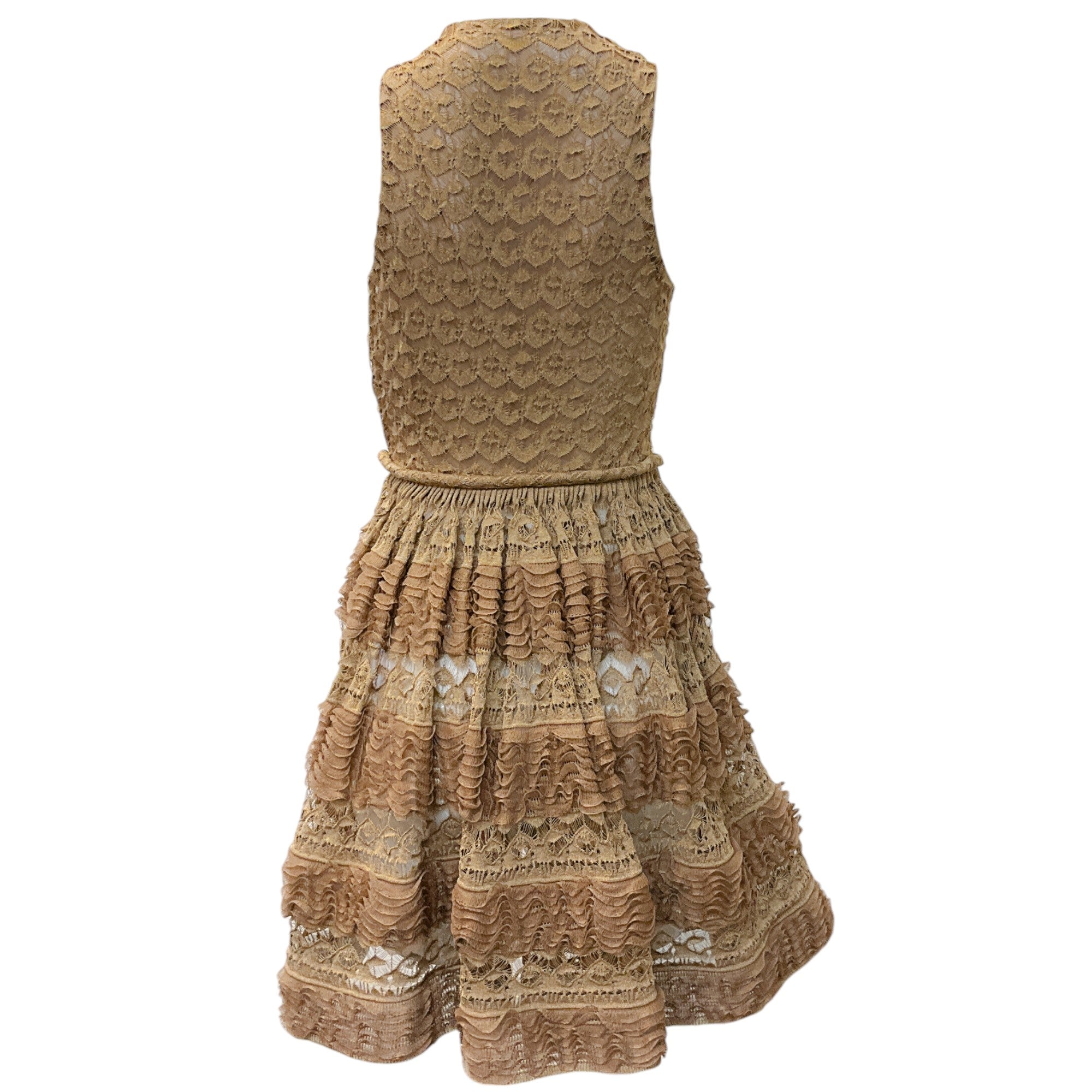 Alaia Gold Metallic Ruffle Sleeveless Dress