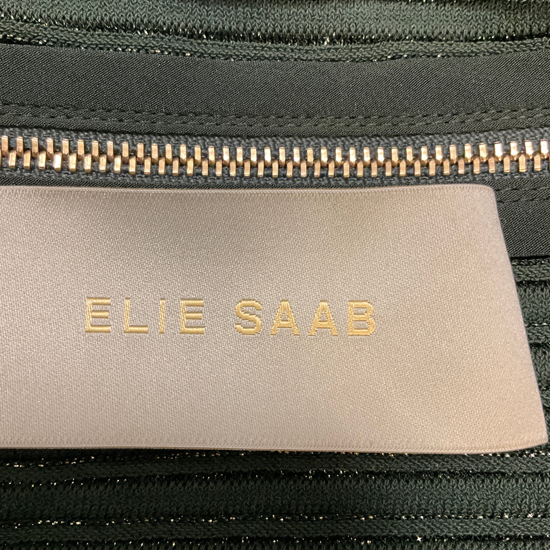 Elie Saab Olive Green / Gold Metallic Knit Cocktail Dress