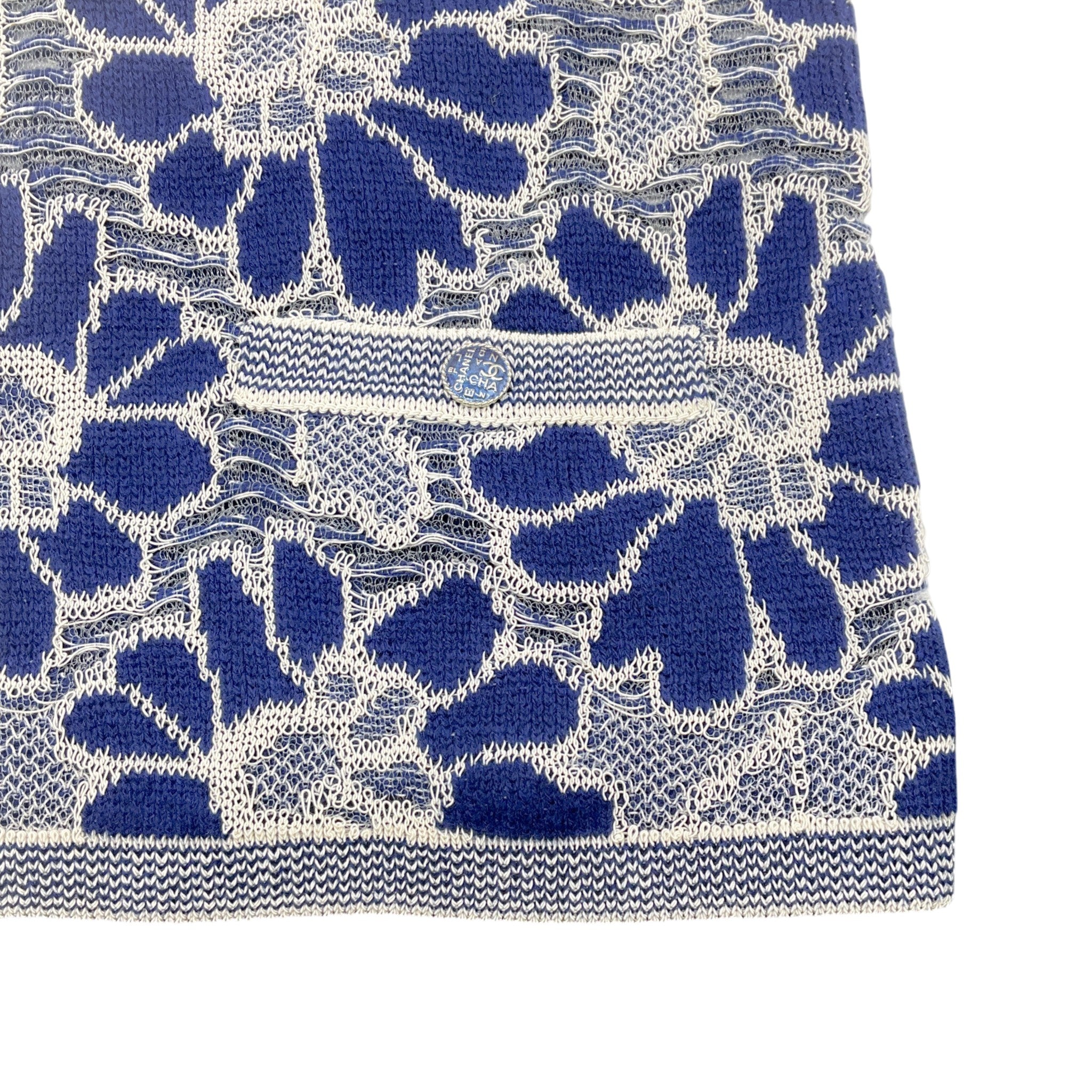 Chanel Navy Blue / White Floral Knit Top