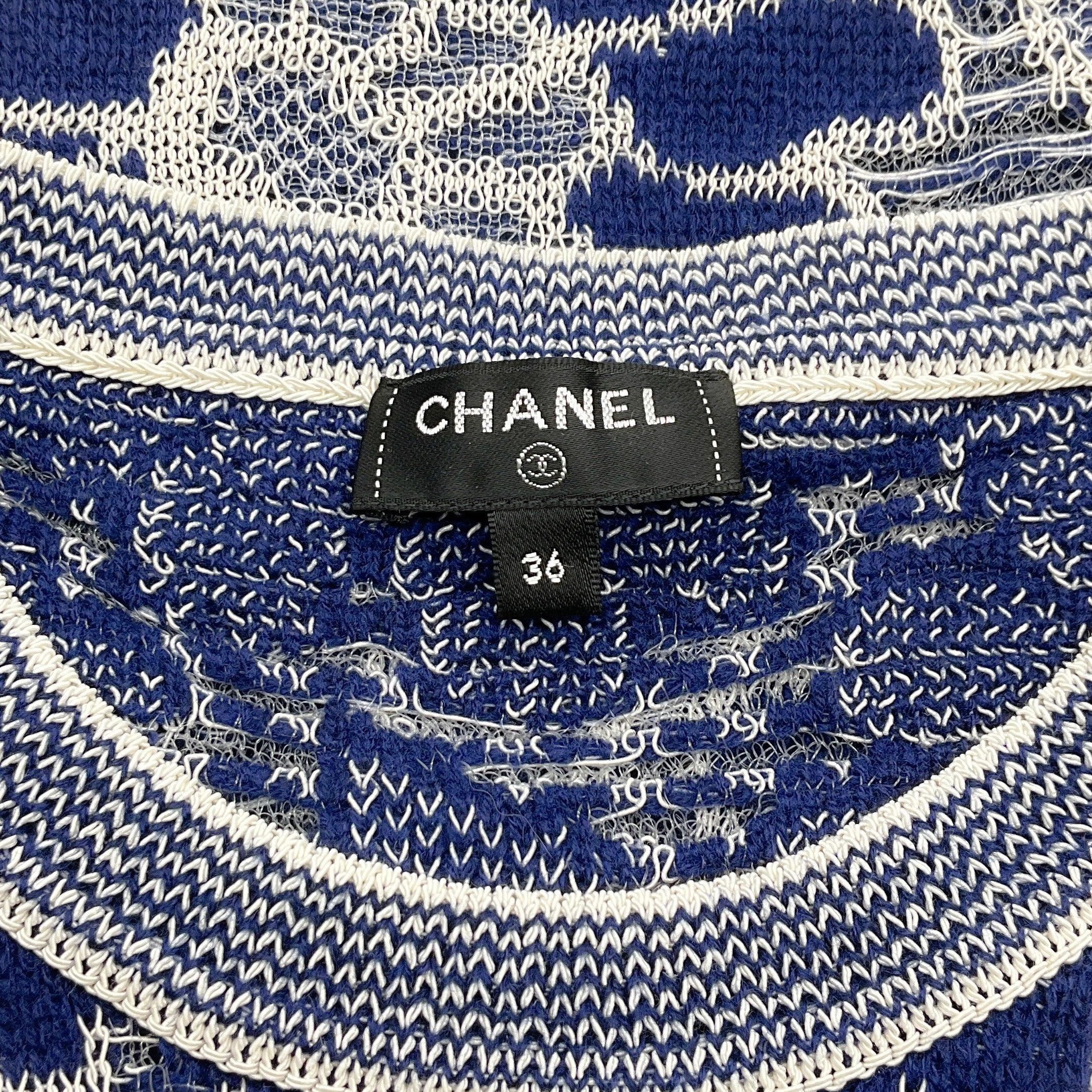 Chanel Navy Blue / White Floral Knit Top