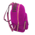 Load image into Gallery viewer, Jimmy Choo Cassie Magenta / Grape I Want Choo Logo Intarsia Sherling Backpack
