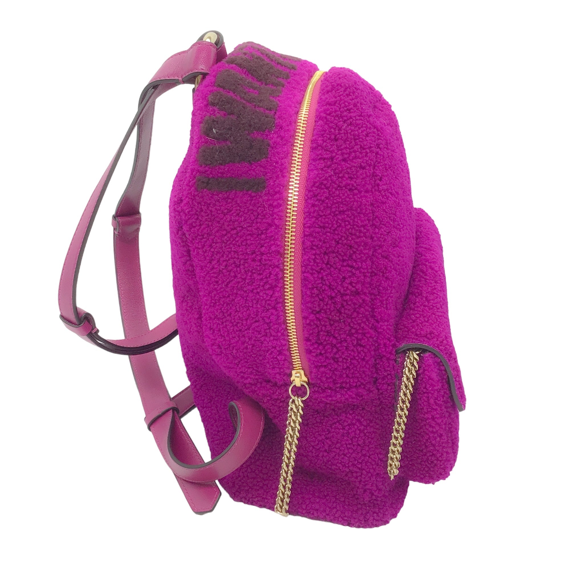 Jimmy Choo Cassie Magenta / Grape I Want Choo Logo Intarsia Sherling Backpack