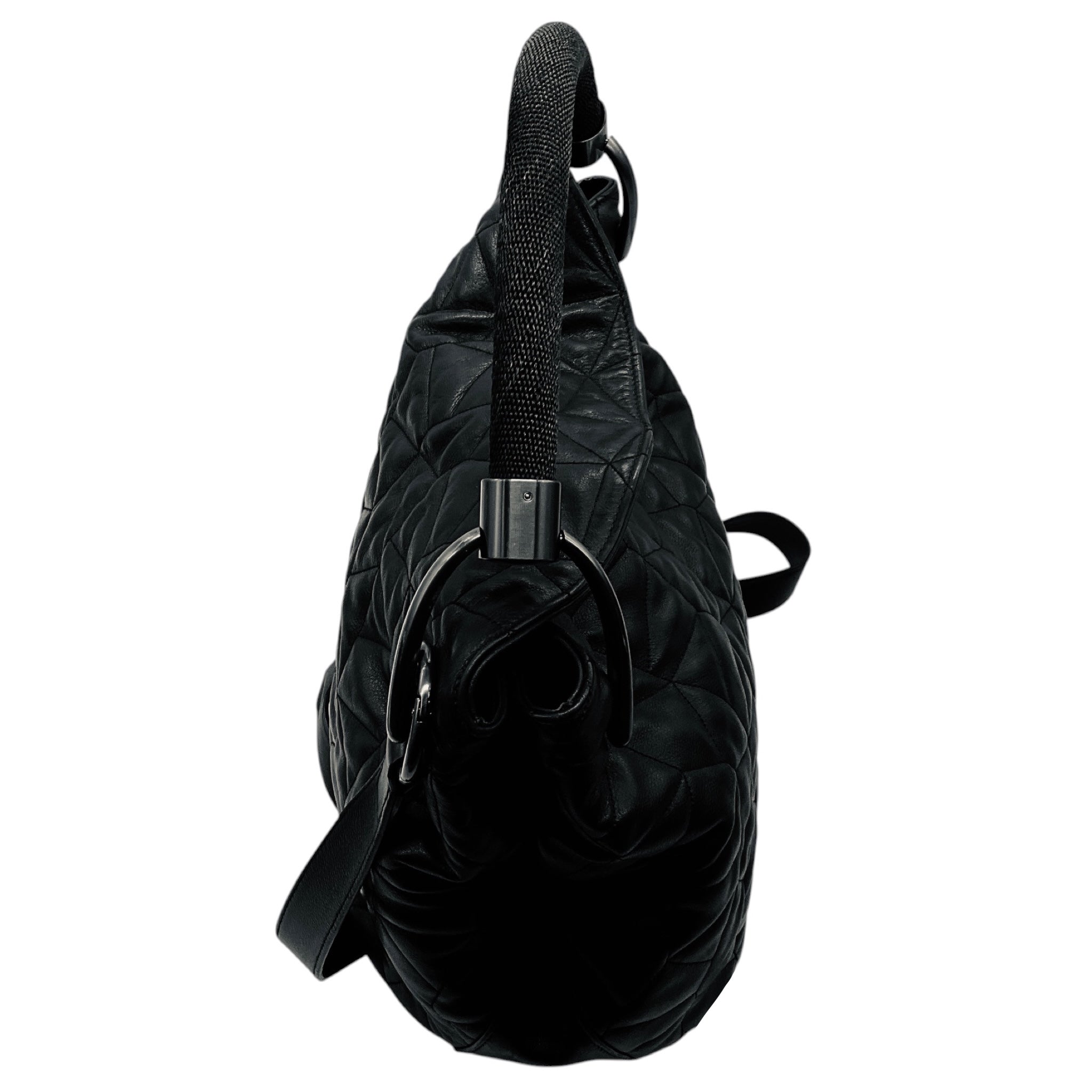 Akris Black Quilted Leather Hobo Shoulder Bag