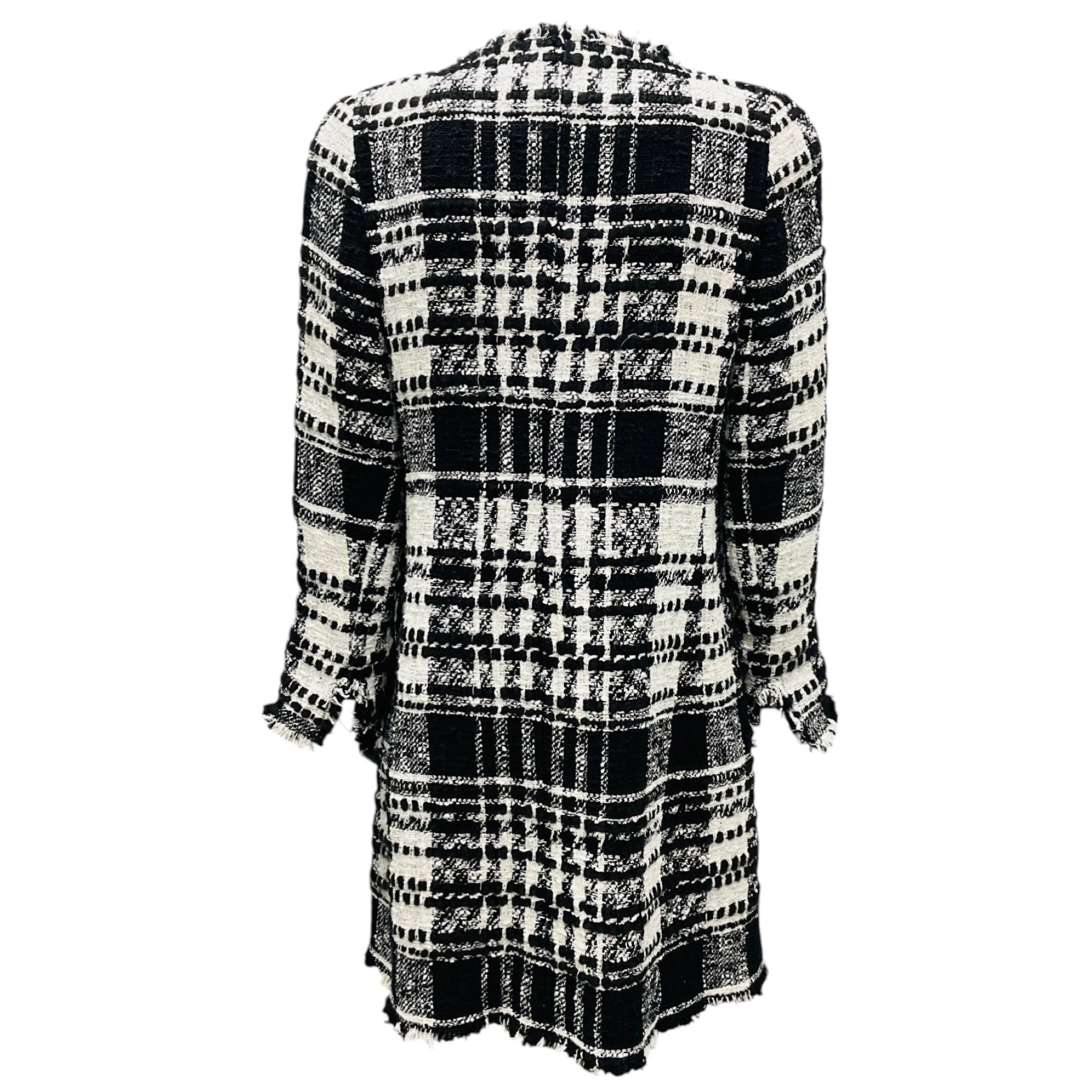 Edward Achour Black / White Fringed Tweed Coat with Gold Buttons