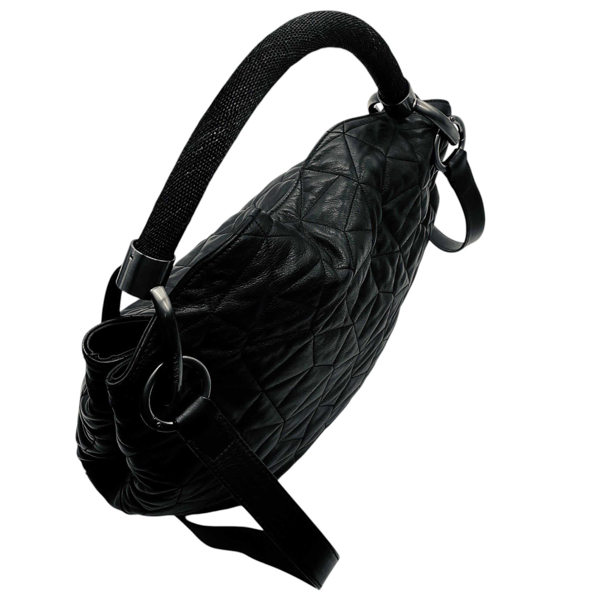 Akris Black Quilted Leather Hobo Shoulder Bag
