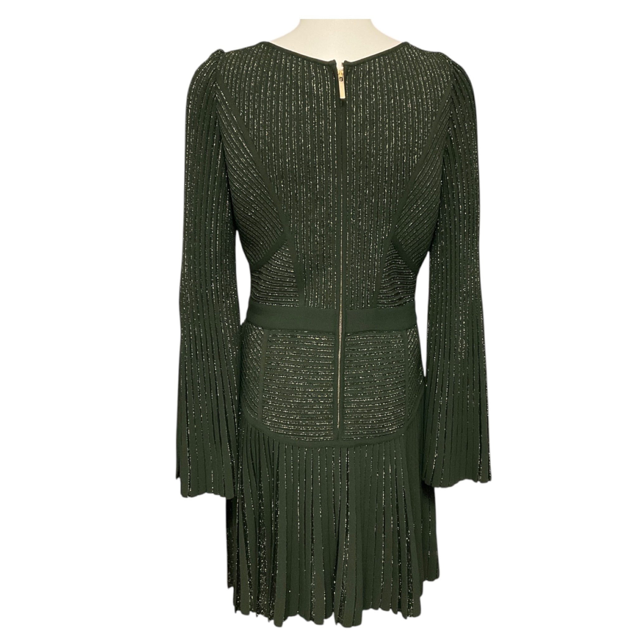 Elie Saab Olive Green / Gold Metallic Knit Cocktail Dress