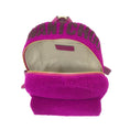 Load image into Gallery viewer, Jimmy Choo Cassie Magenta / Grape I Want Choo Logo Intarsia Sherling Backpack
