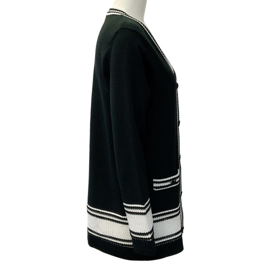 Chanel Black / White Striped V Neck Cardigan
