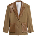 Load image into Gallery viewer, Peter Do x BR Khaki Lambskin Leather Trimmed Tuxedo Utility Blazer
