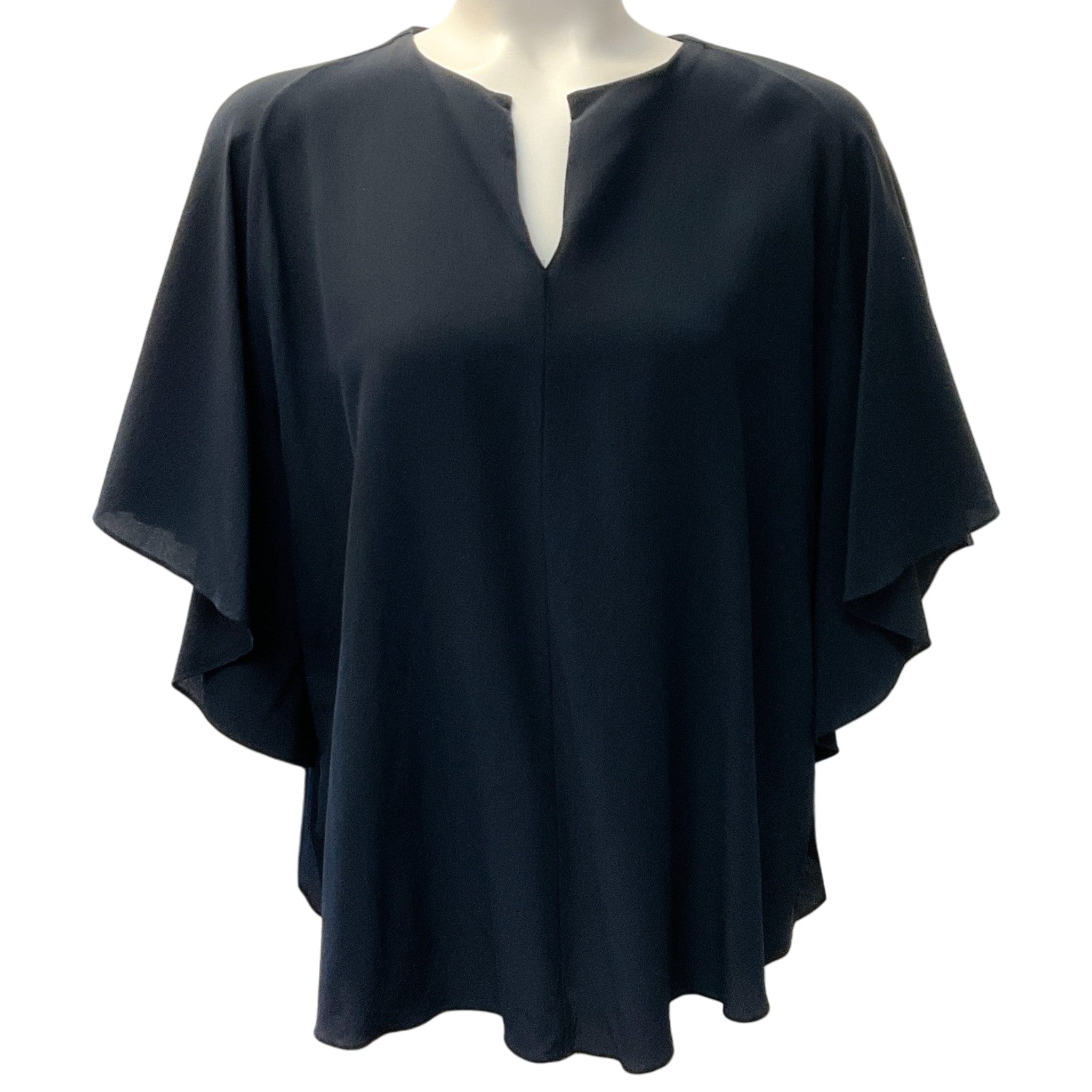 Hermes Navy Blue Silk Flutter Sleeve Drape Top
