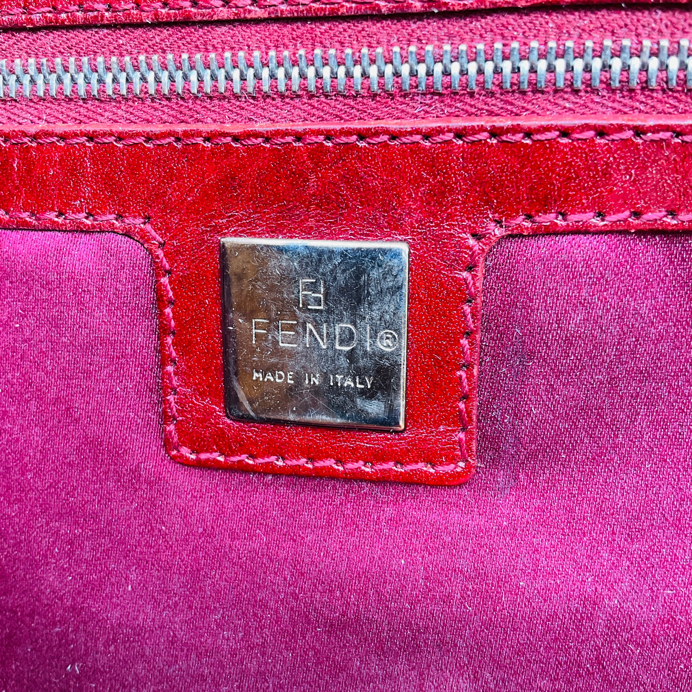 Fendi Vintage Mustard Yellow / Maroon Red Snakeskin Leather Shoulder Bag