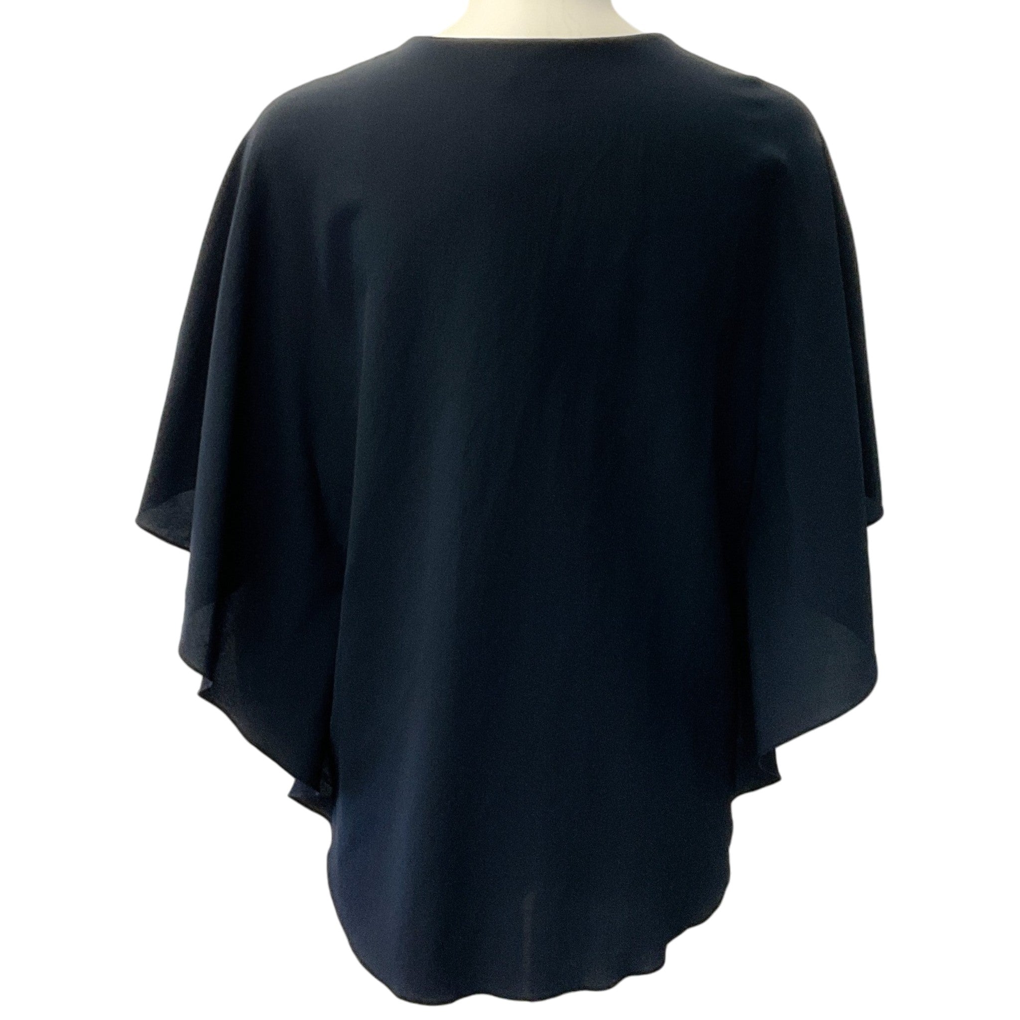 Hermes Navy Blue Silk Flutter Sleeve Drape Top