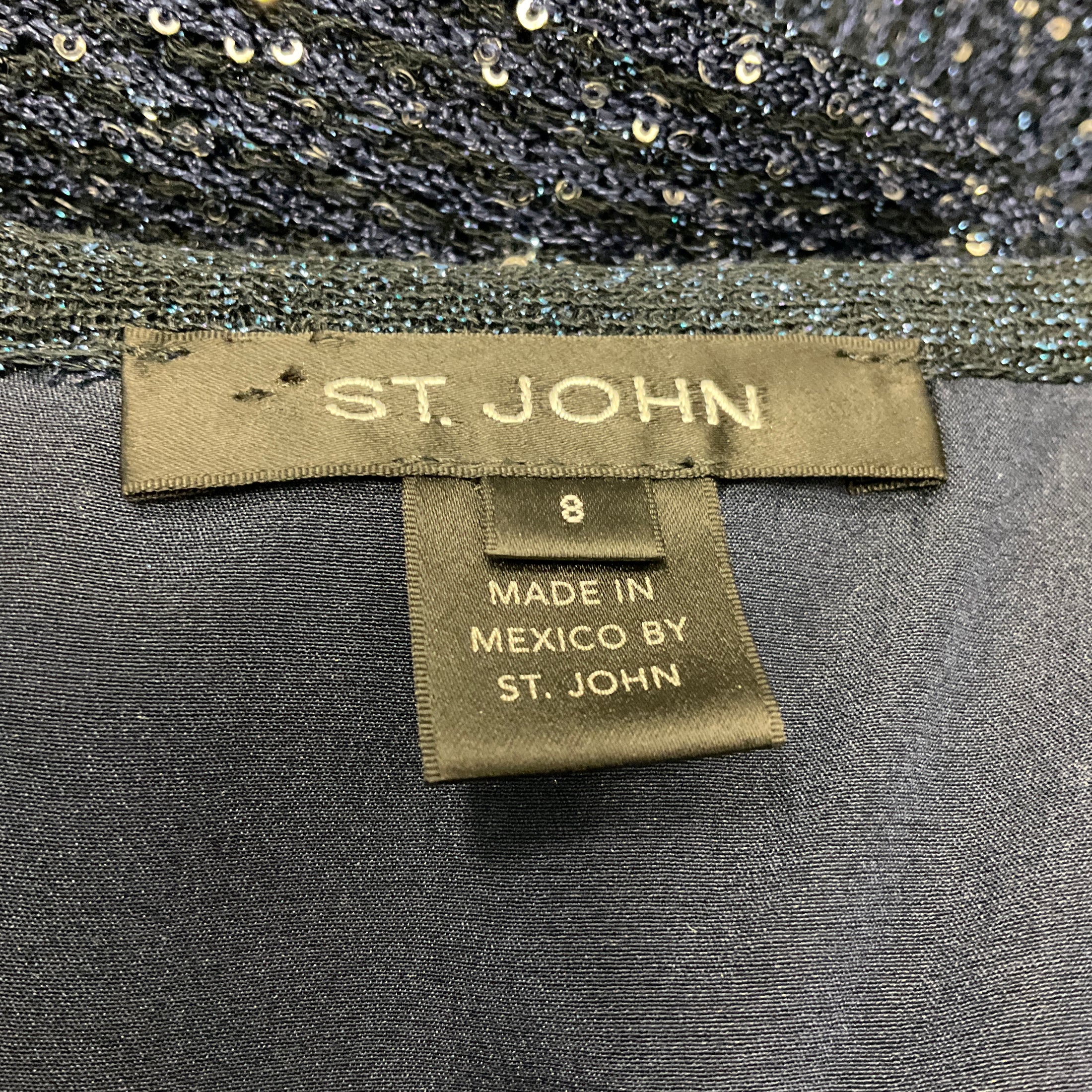 St. John Navy Blue Metallic Sequined Knit Cocktail Dress