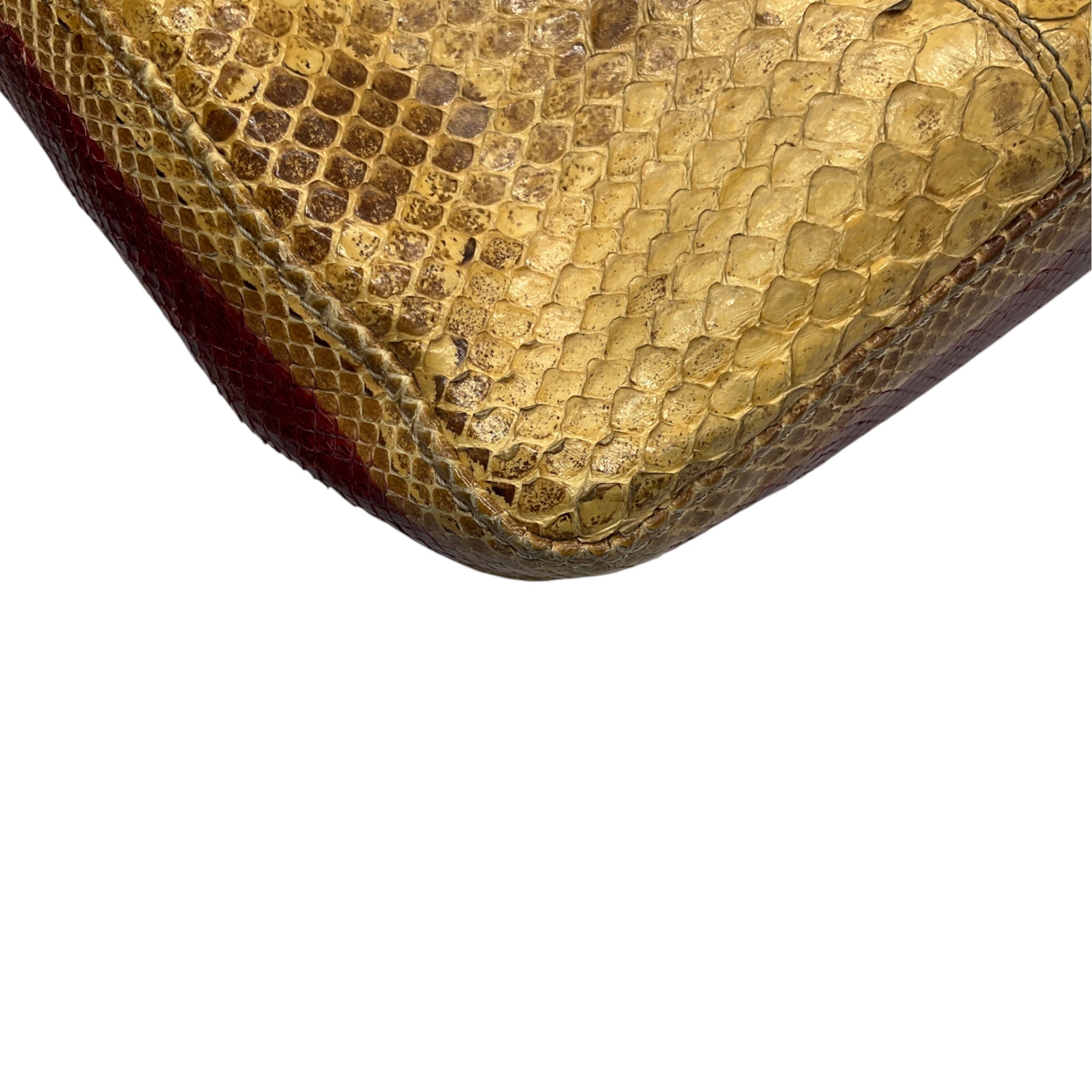 Fendi Vintage Mustard Yellow / Maroon Red Snakeskin Leather Shoulder Bag