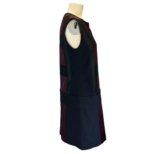 Victoria Beckham Black / Burgundy / Navy Sleeveless Satin Colorblock Dress