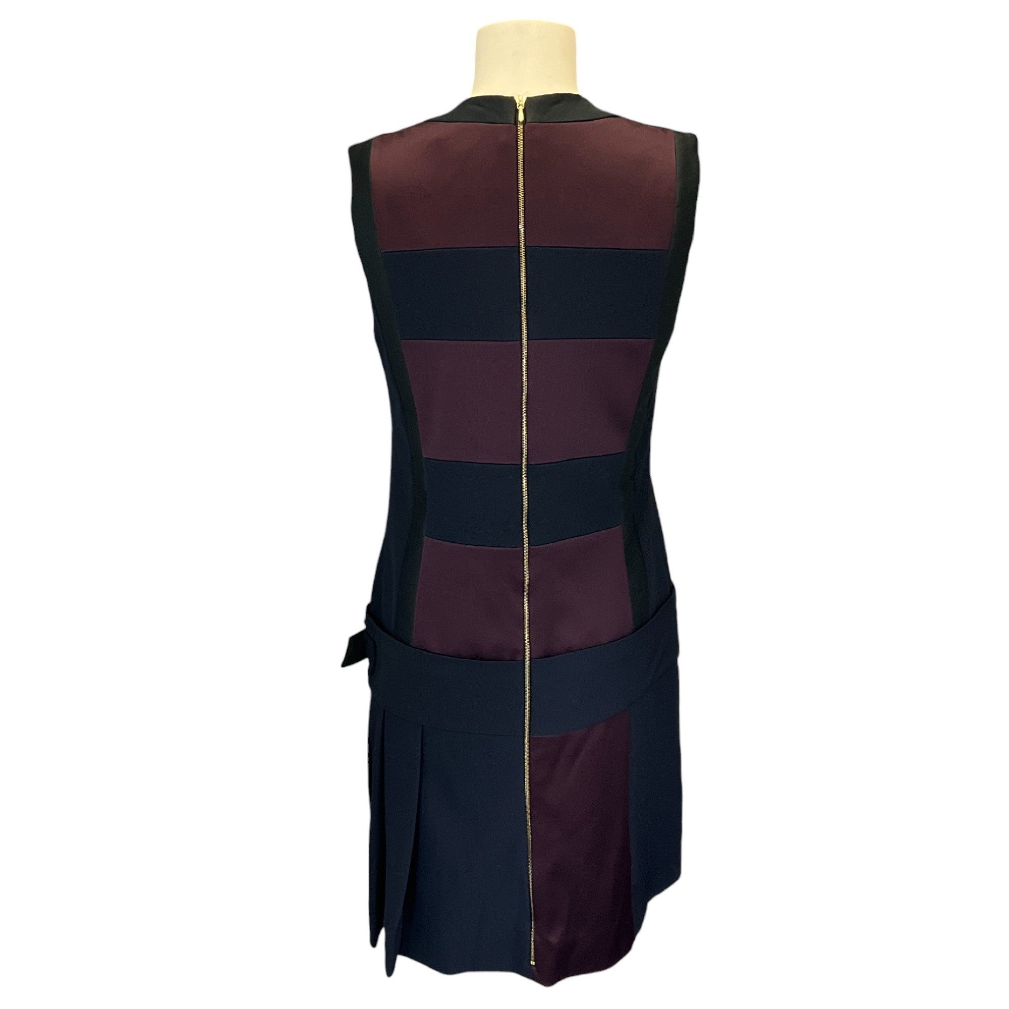 Victoria Beckham Black / Burgundy / Navy Sleeveless Satin Colorblock Dress