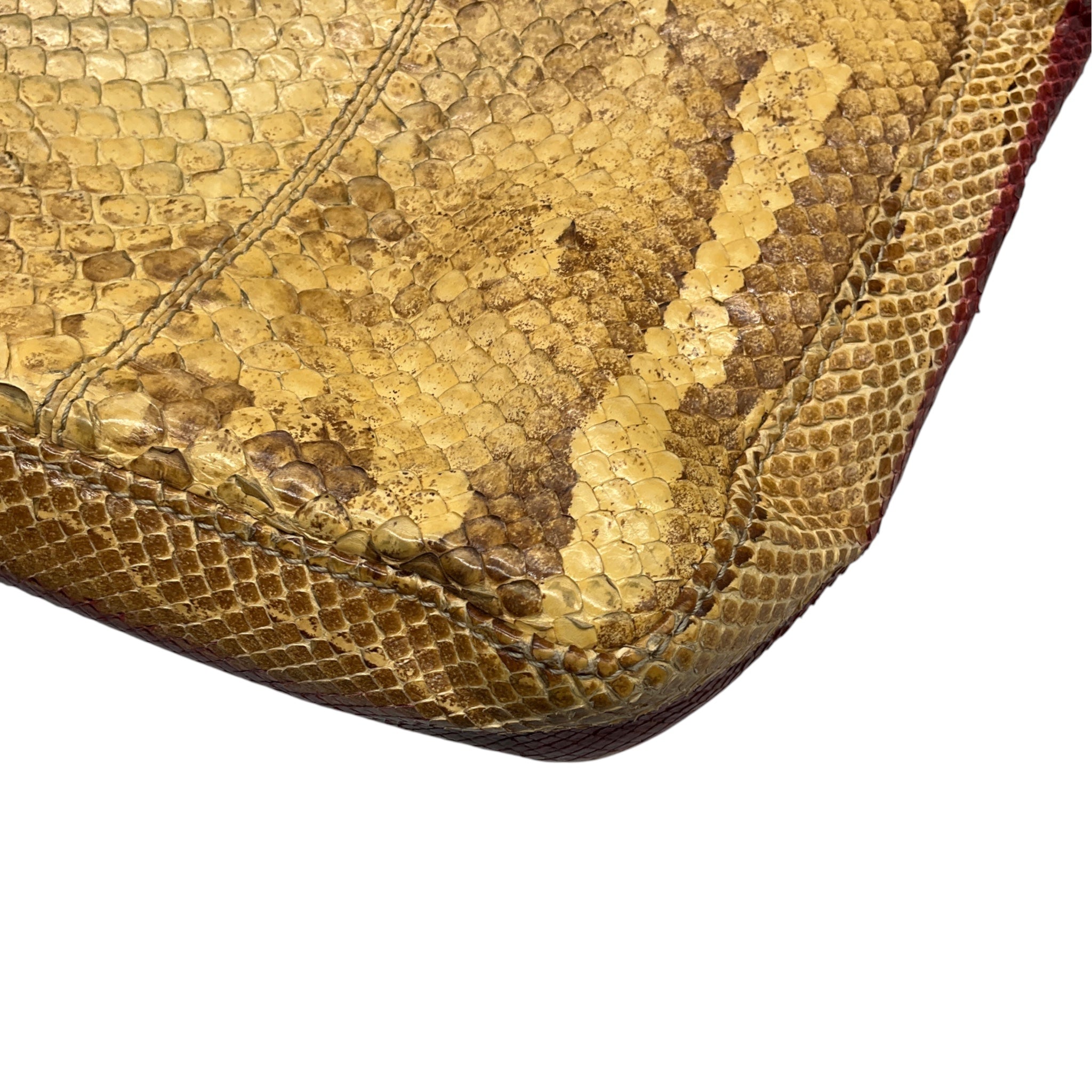 Fendi Vintage Mustard Yellow / Maroon Red Snakeskin Leather Shoulder Bag
