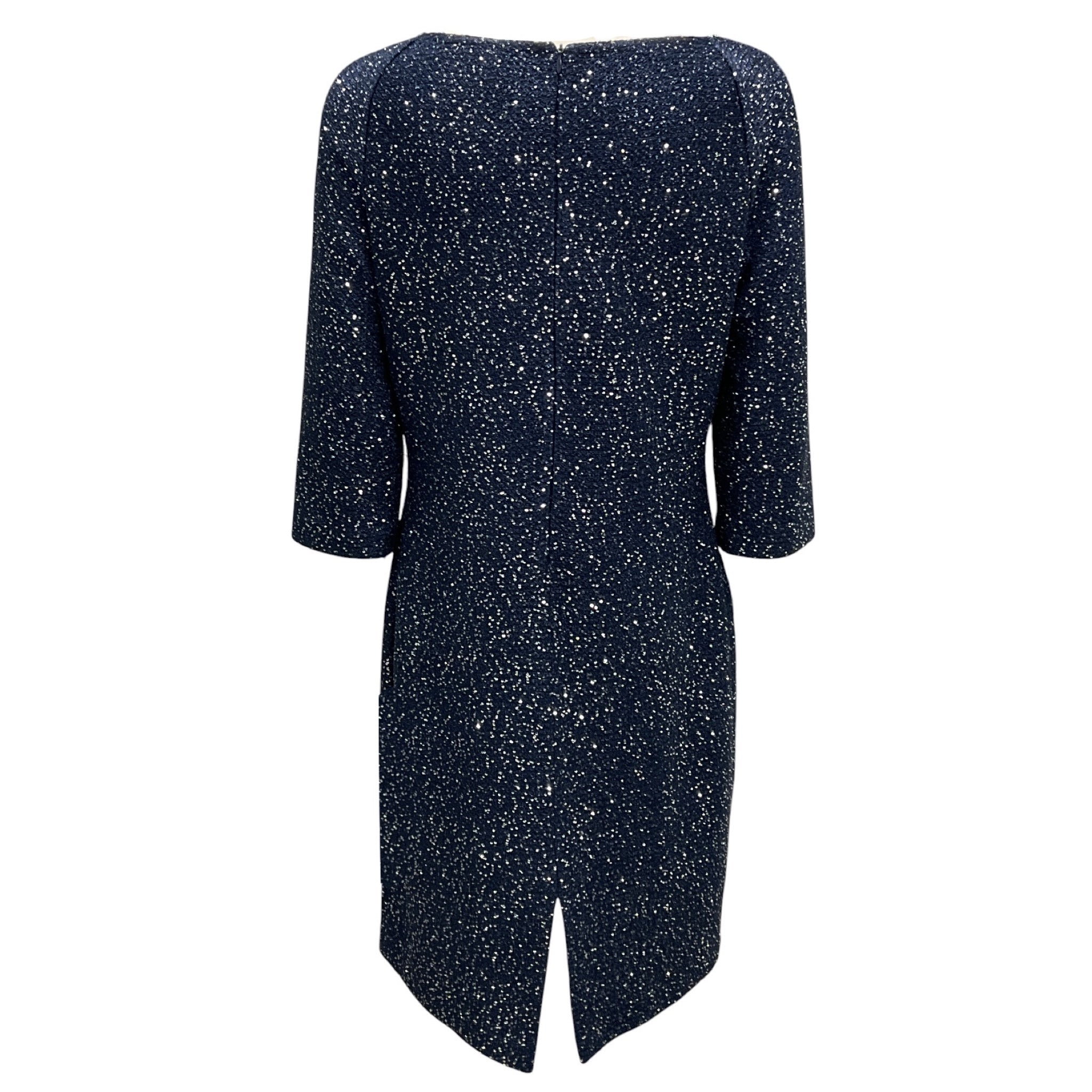 St. John Navy Blue Metallic Sequined Knit Cocktail Dress