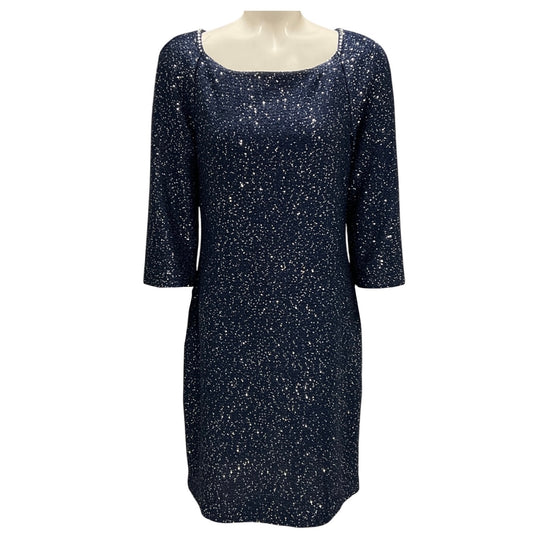 St. John Navy Blue Metallic Sequined Knit Cocktail Dress