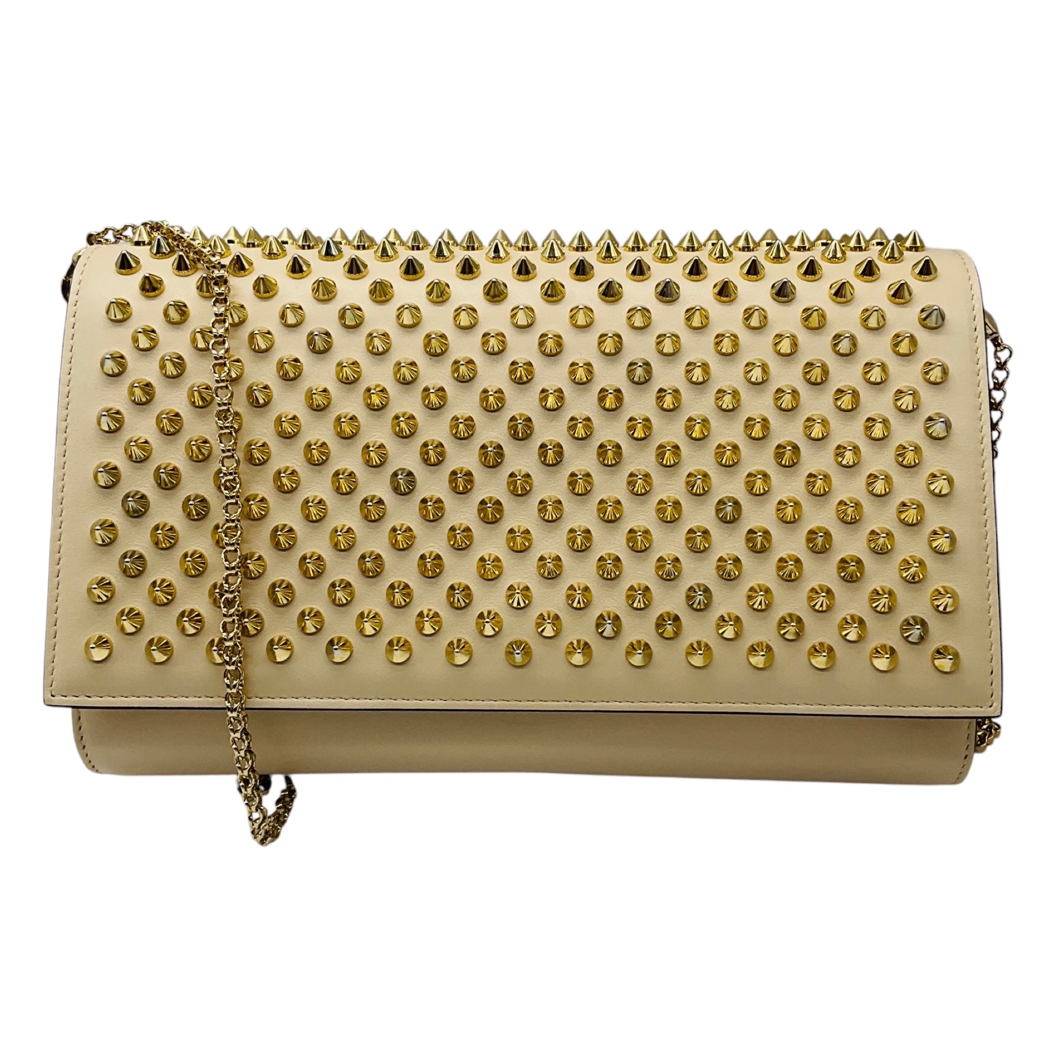 Christian Louboutin Beige Leather Spiked Paloma Clutch