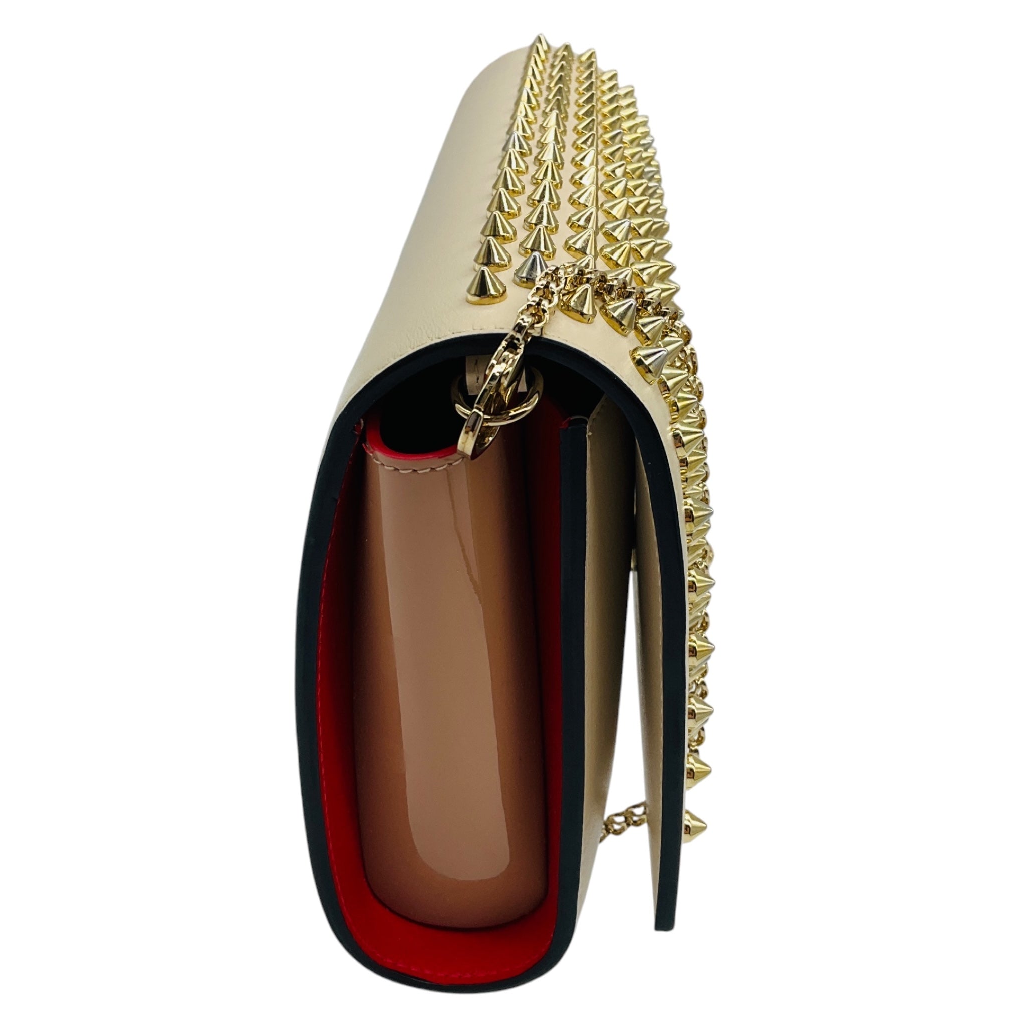 Christian Louboutin Beige Leather Spiked Paloma Clutch