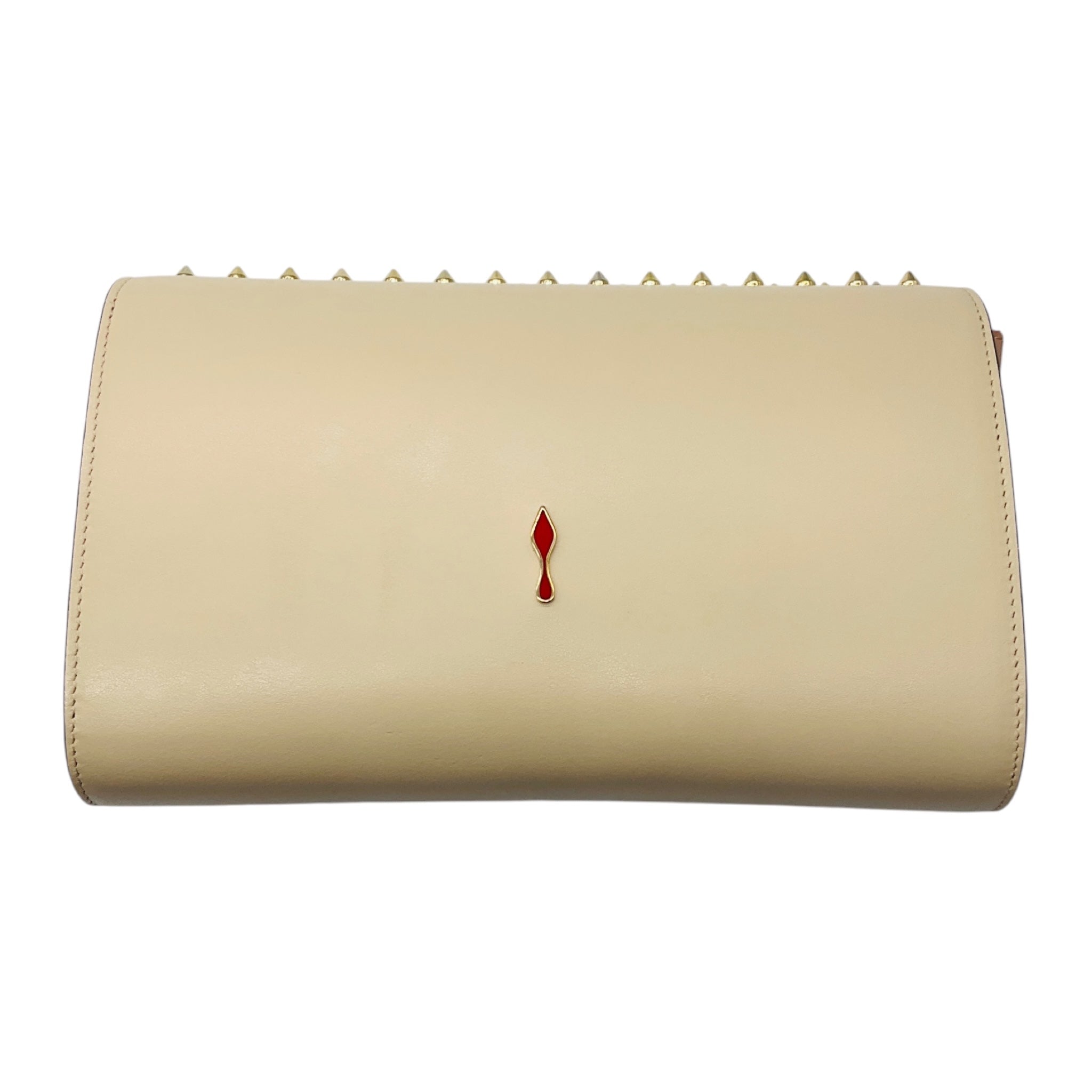 Christian Louboutin Beige Leather Spiked Paloma Clutch