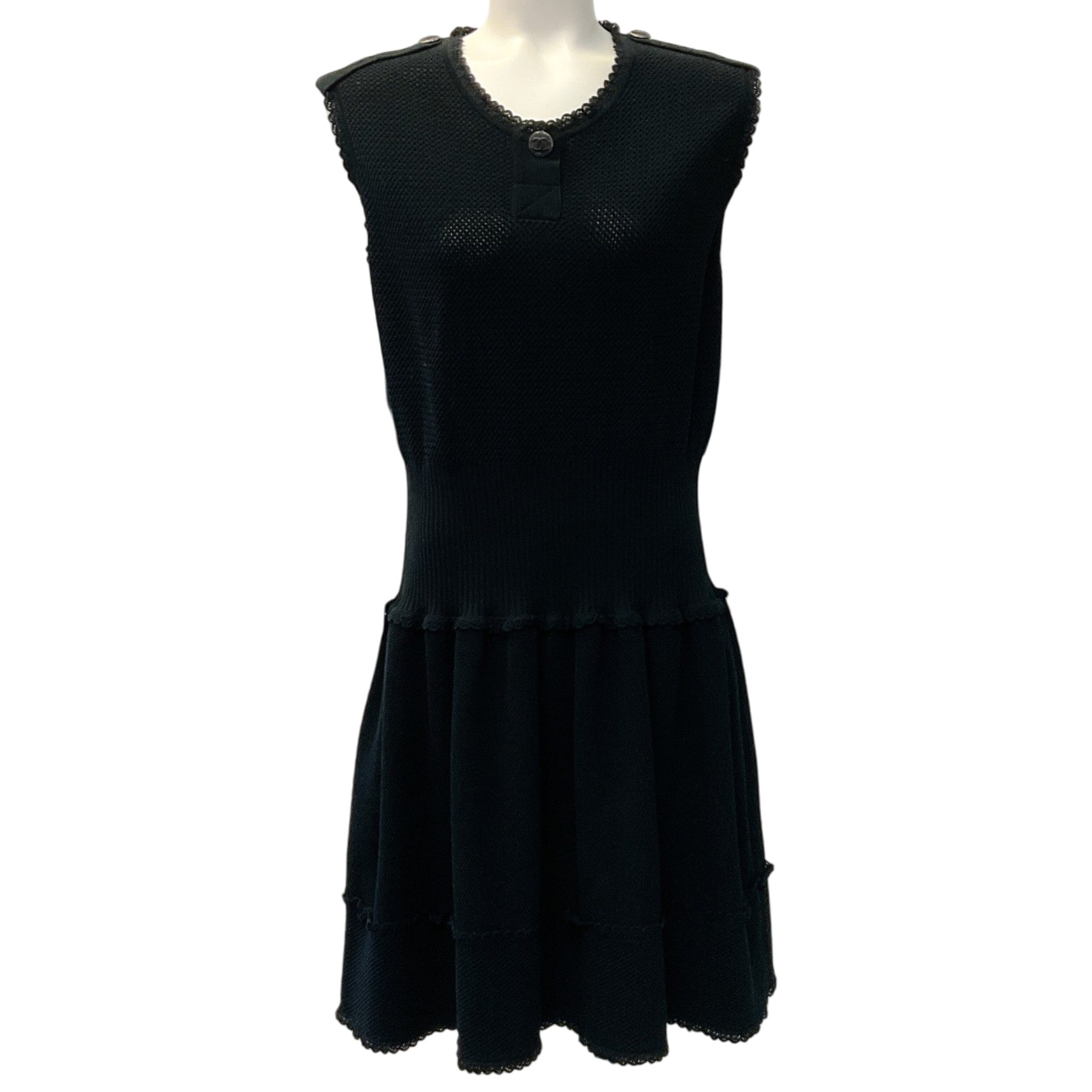 Chanel Black Cotton Crochet Flounce Dress