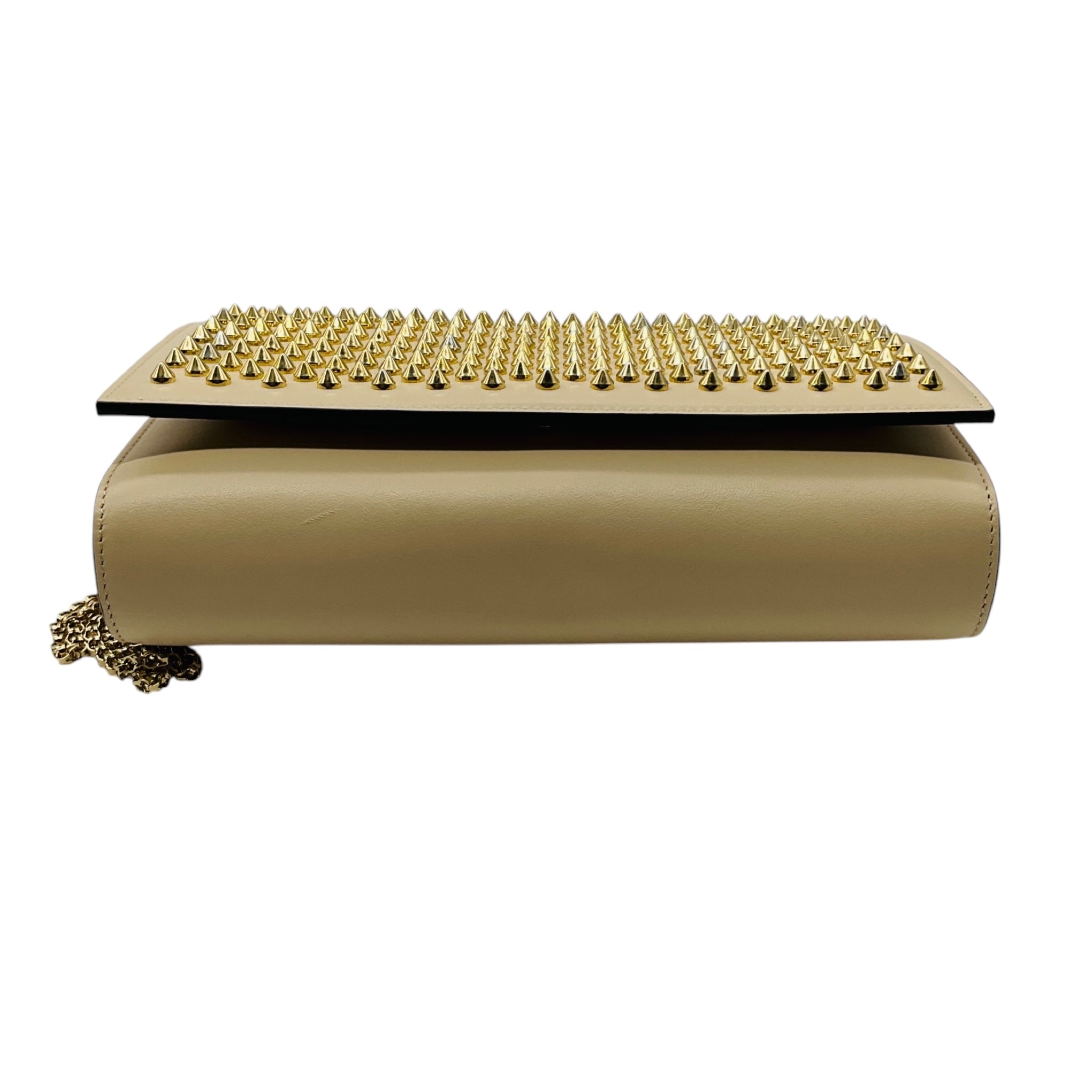 Christian Louboutin Beige Leather Spiked Paloma Clutch