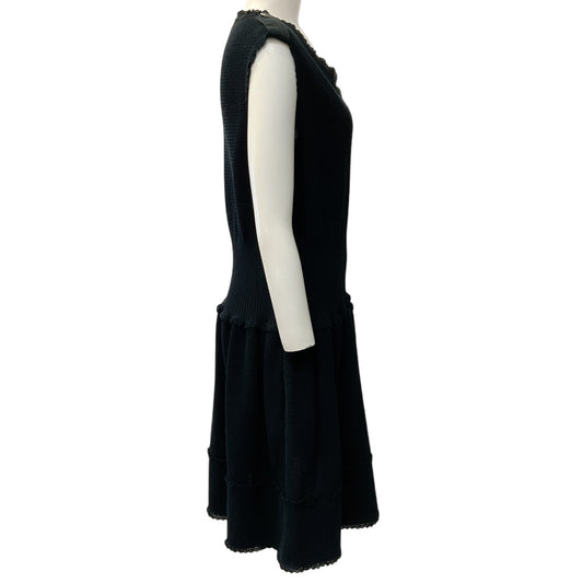 Chanel Black Cotton Crochet Flounce Dress