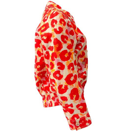 Marni Red Leopard Denim Zip Jacket