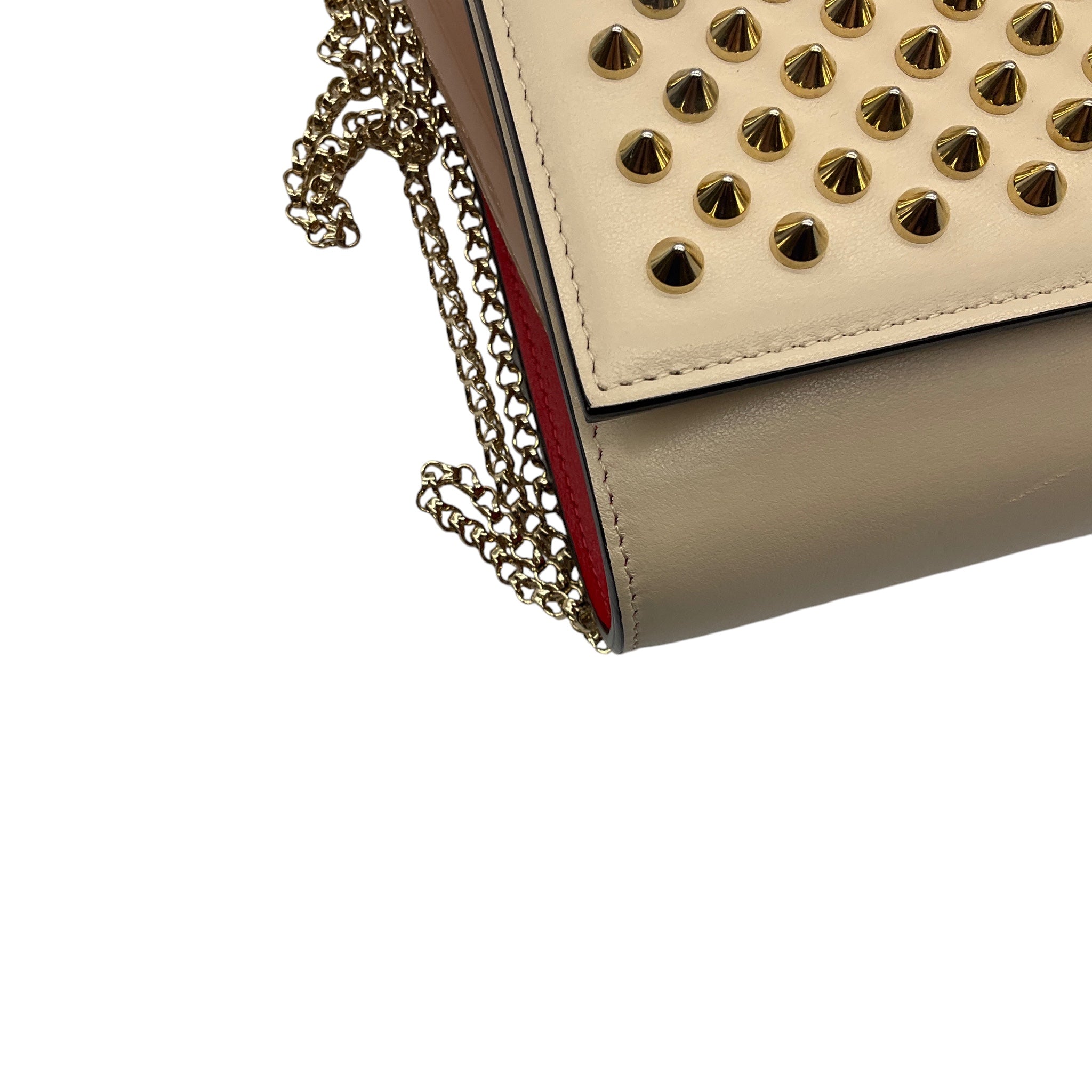 Christian Louboutin Beige Leather Spiked Paloma Clutch