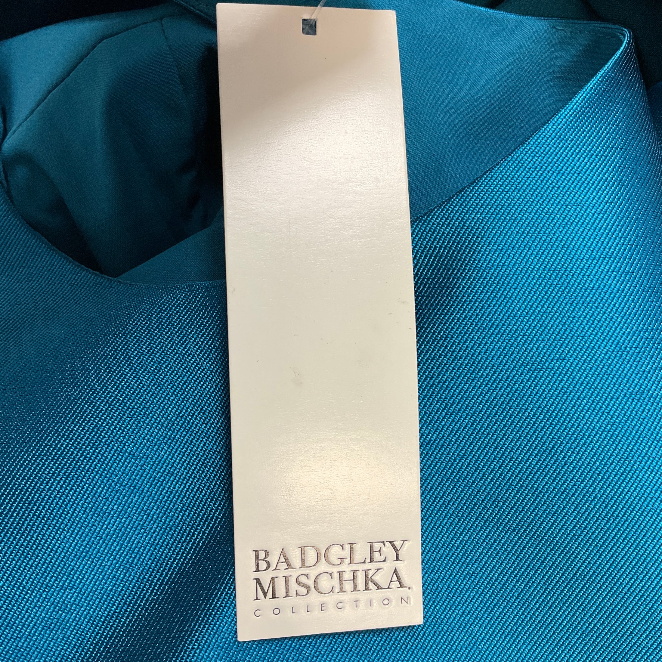 Badgley Mischka Aqua Marine Satin Cocktail Dress
