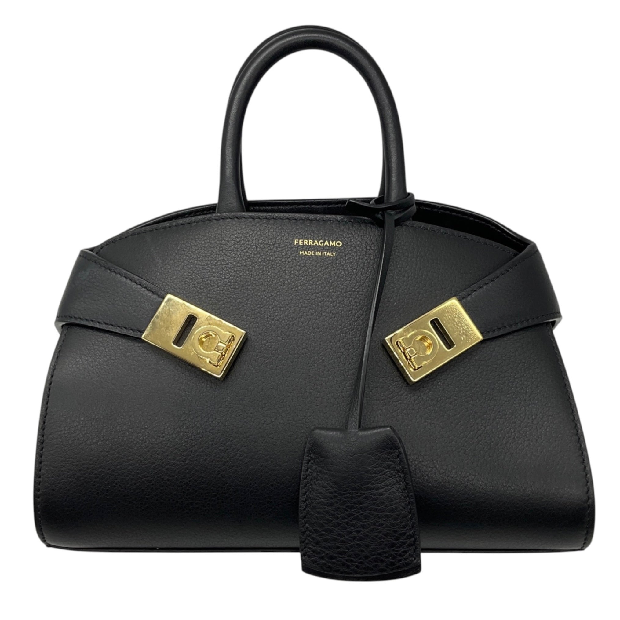 Ferragamo Black Calfskin Leather Hug Handbag