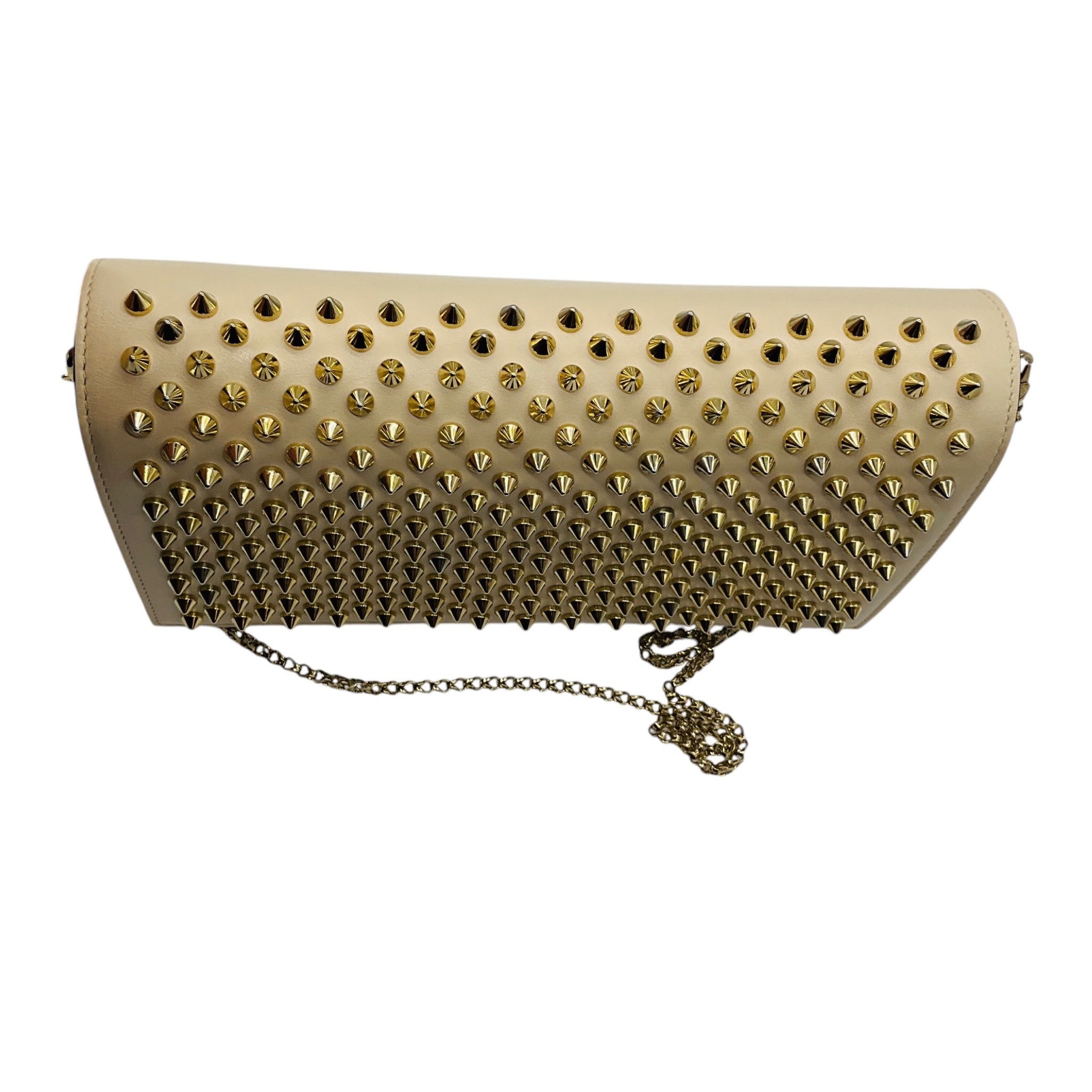 Christian Louboutin Beige Leather Spiked Paloma Clutch