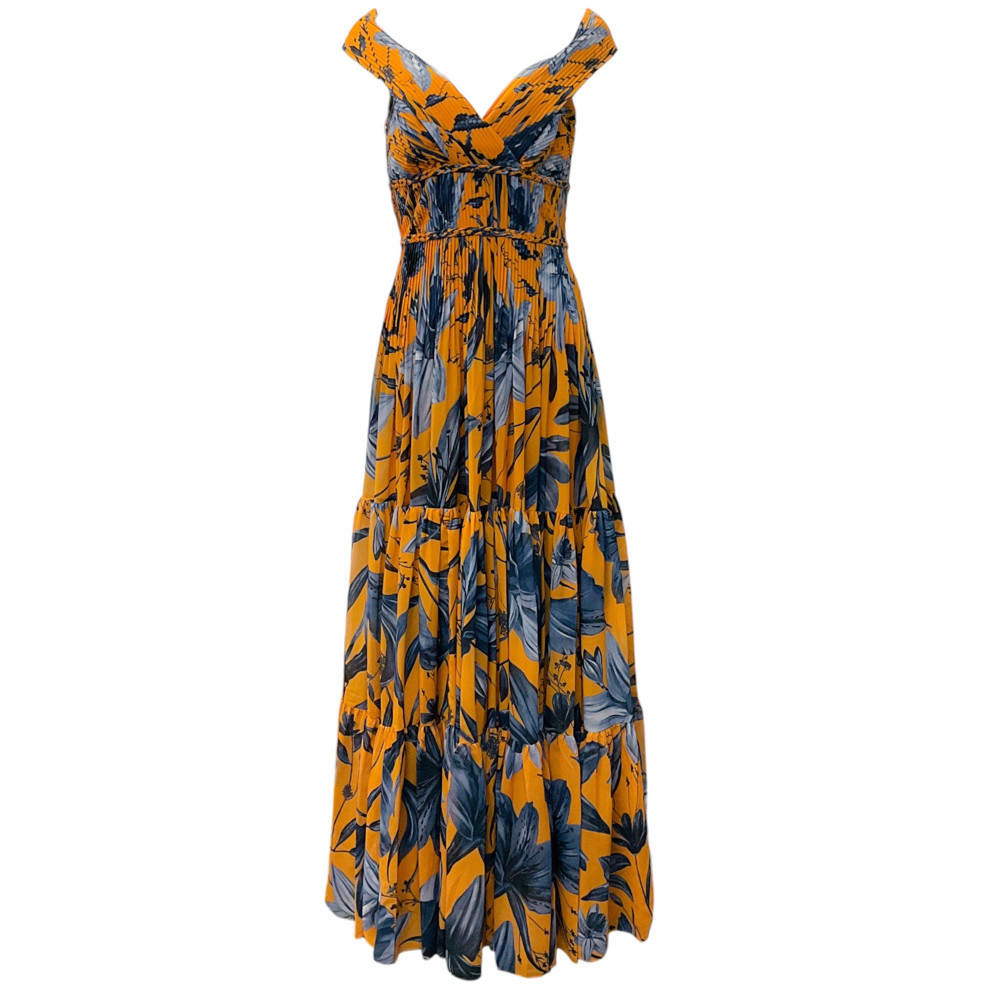 Andres Otalora Mustard Floral Print Magdalena Maxi Dress
