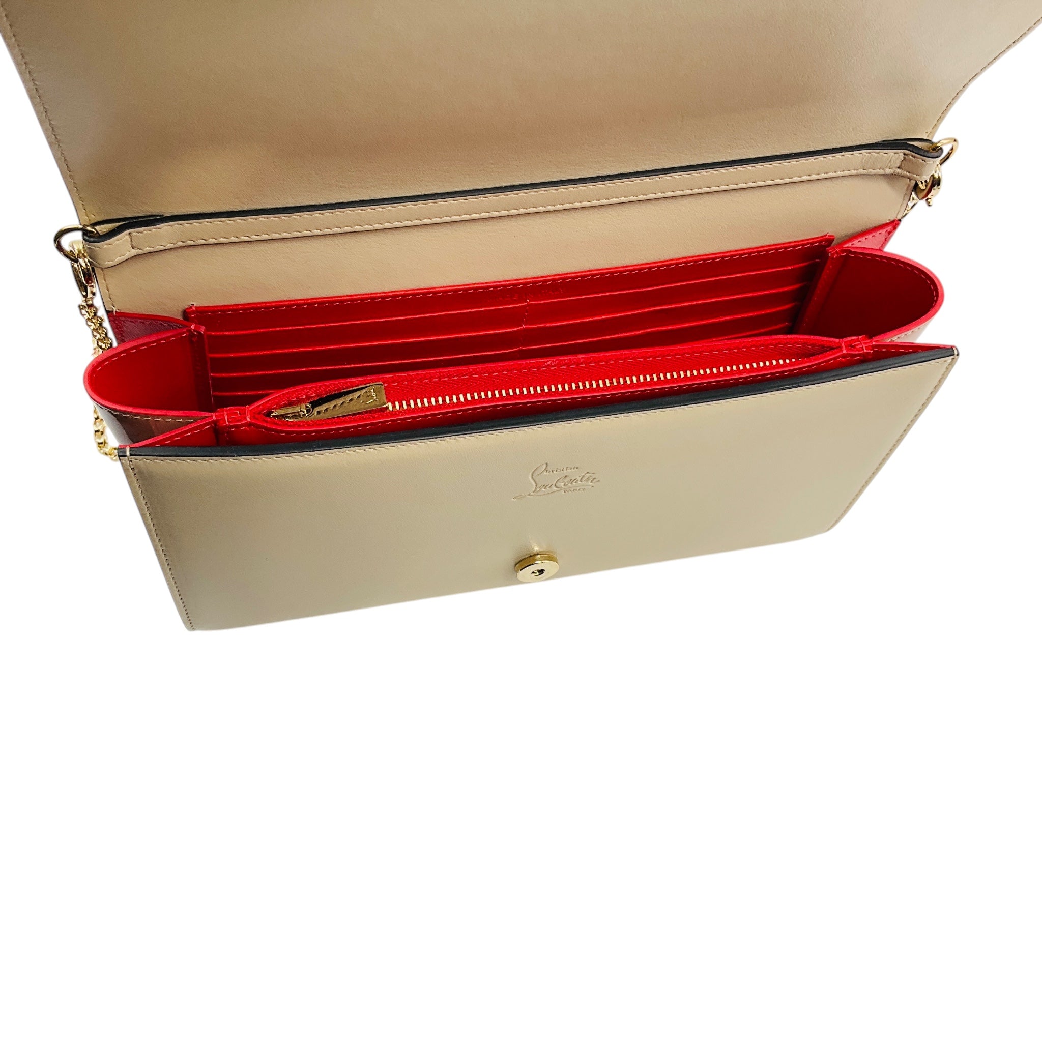 Christian Louboutin Beige Leather Spiked Paloma Clutch